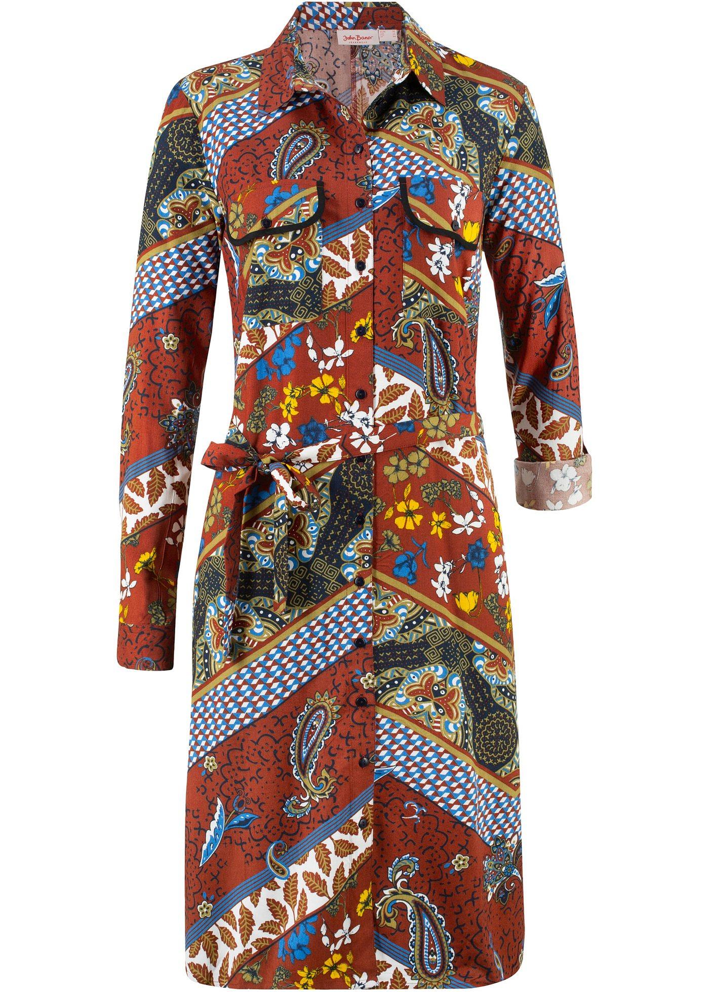 Robe-chemise imprimée, manches longues