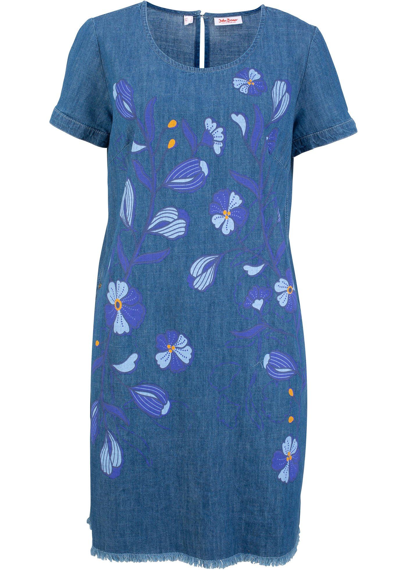 Robe en jean imprimée, manches courtes