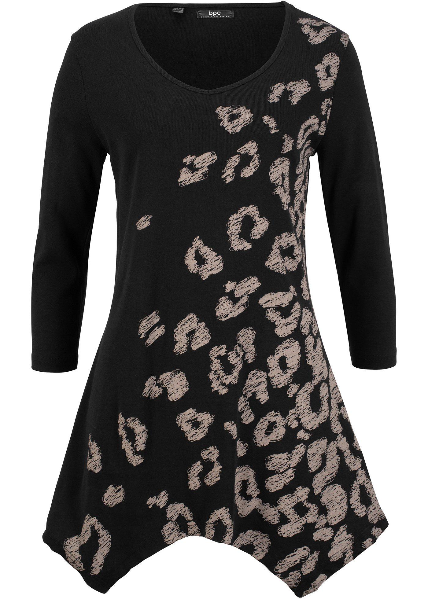 T-shirt long en coton à pans, manches 3/4