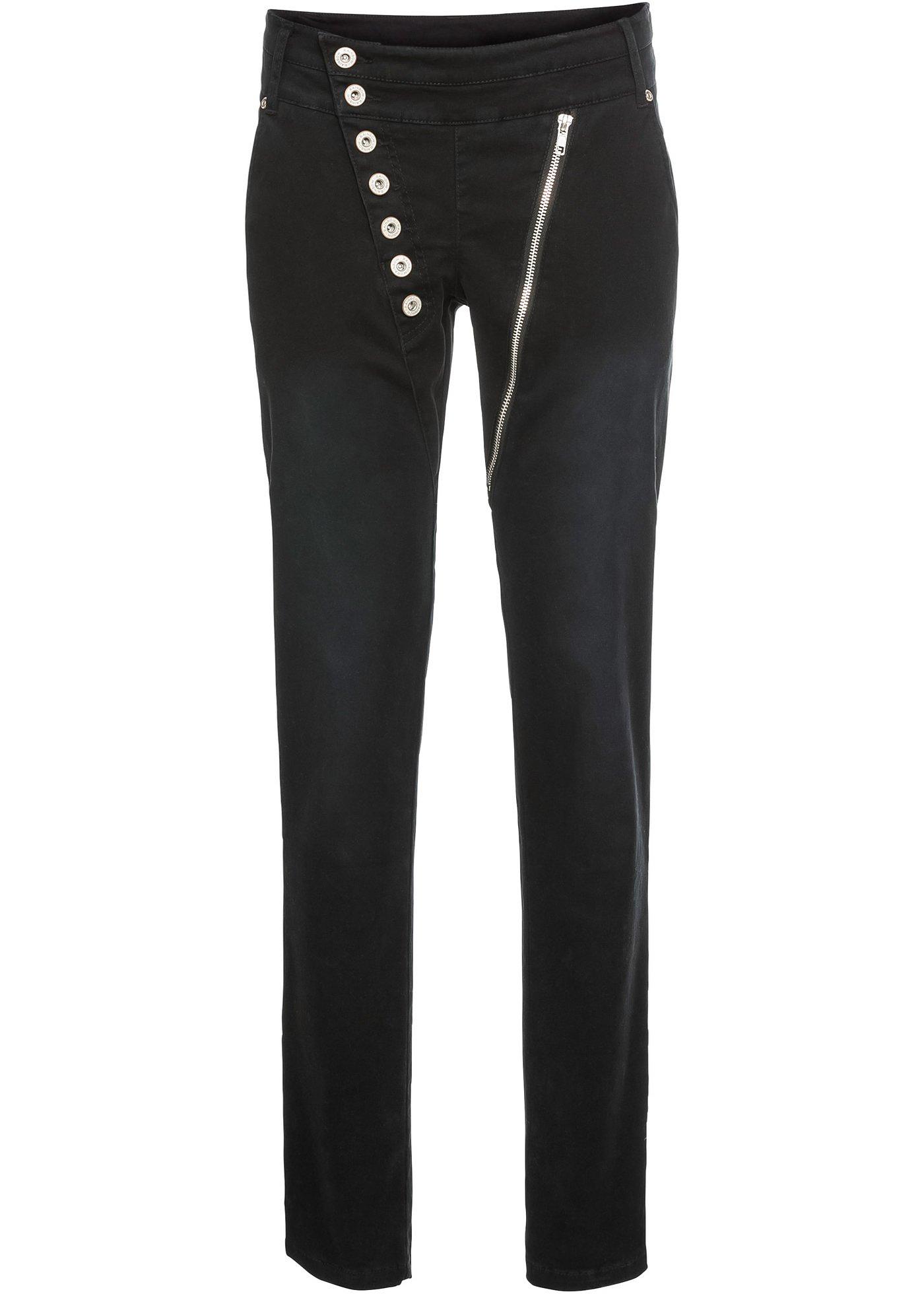Pantalon extensible avec patte de boutonnage asymétrique noir
