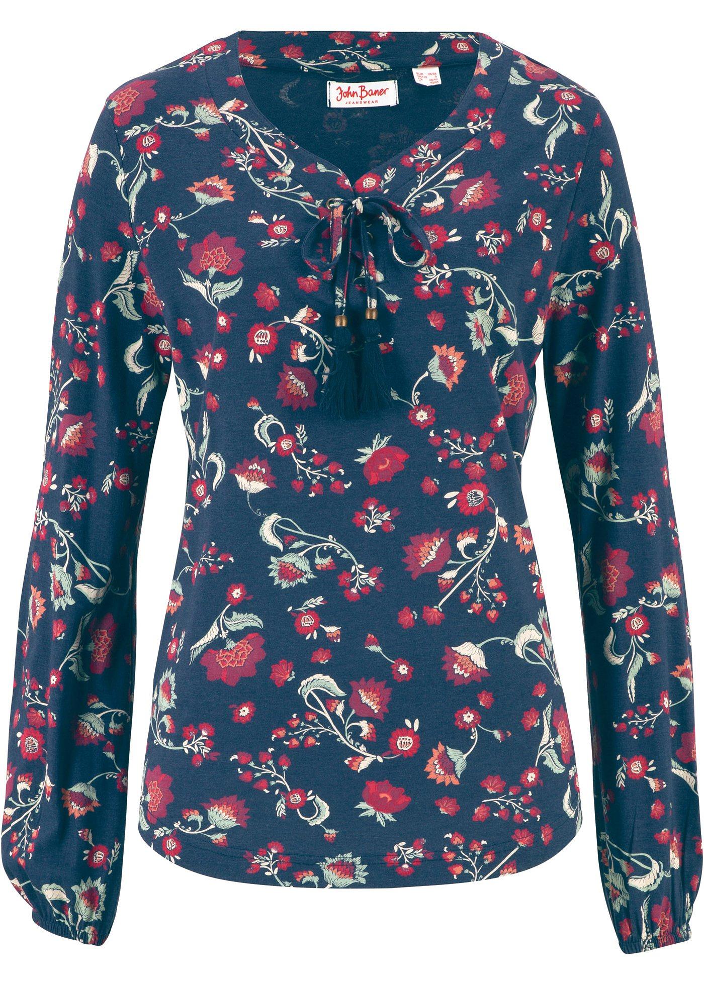 T-shirt tunique imprimé, manches longues