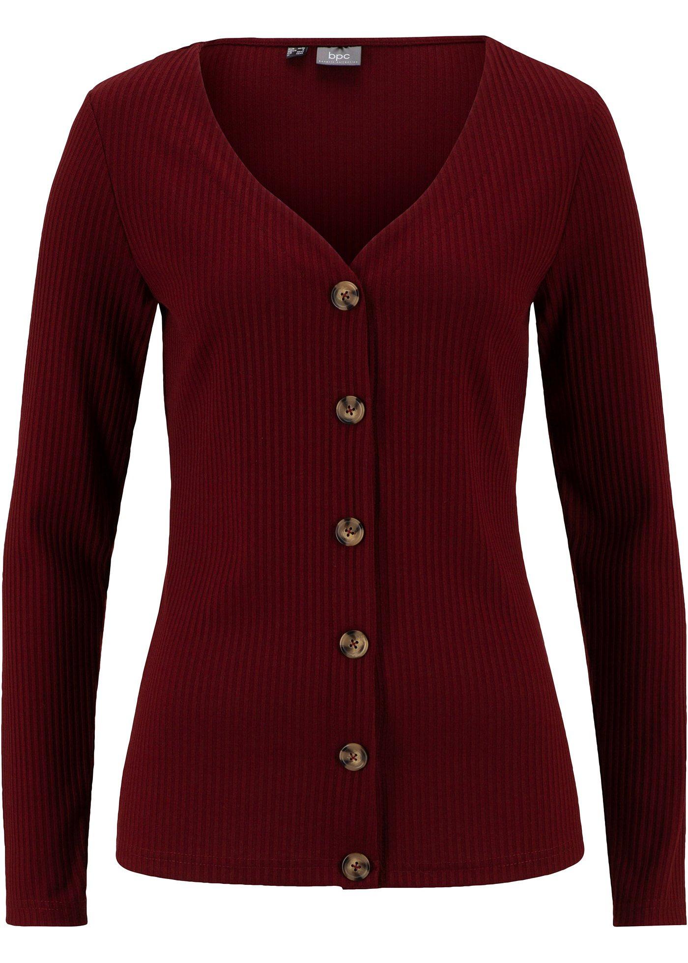 T-shirt manches longues avec structure côtelée et patte de boutonnage