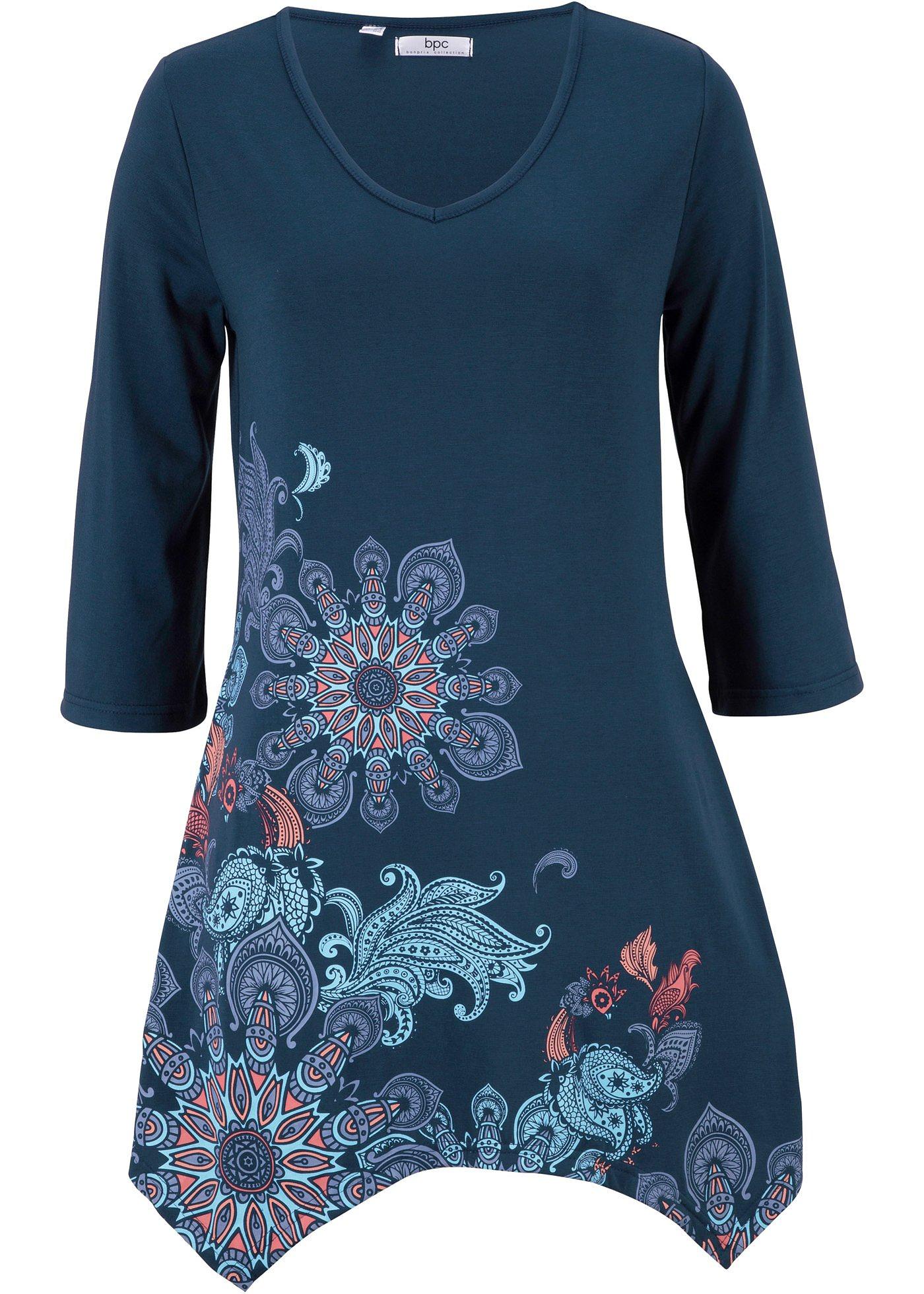 T-shirt long à pans et manches trompettes