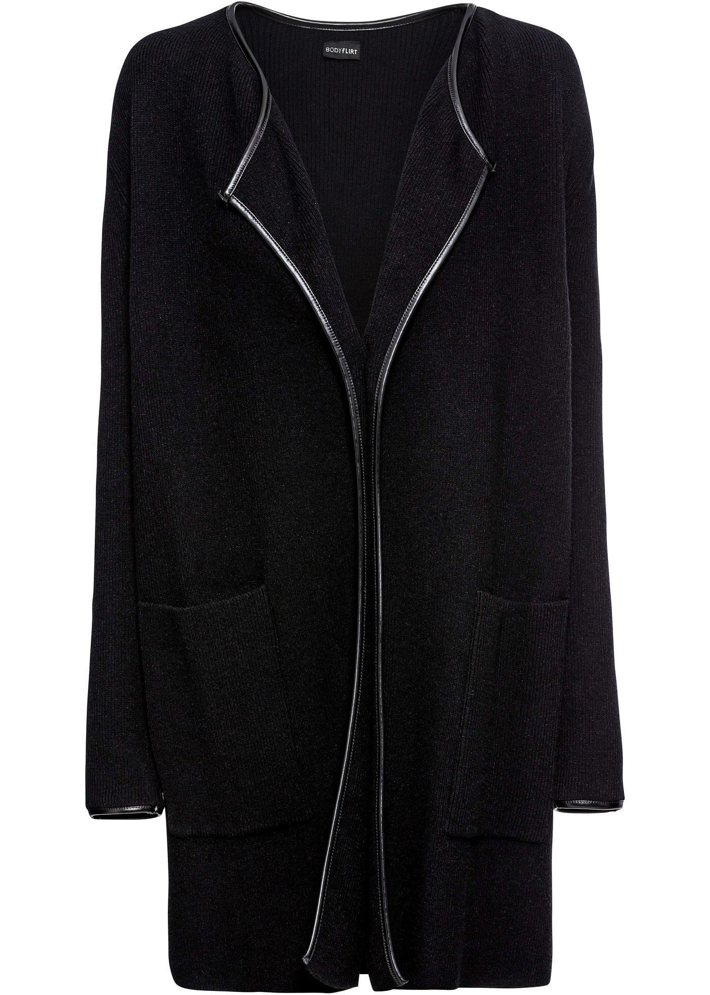 Veste longue en maille avec passepoil en synthétique imitation cuir