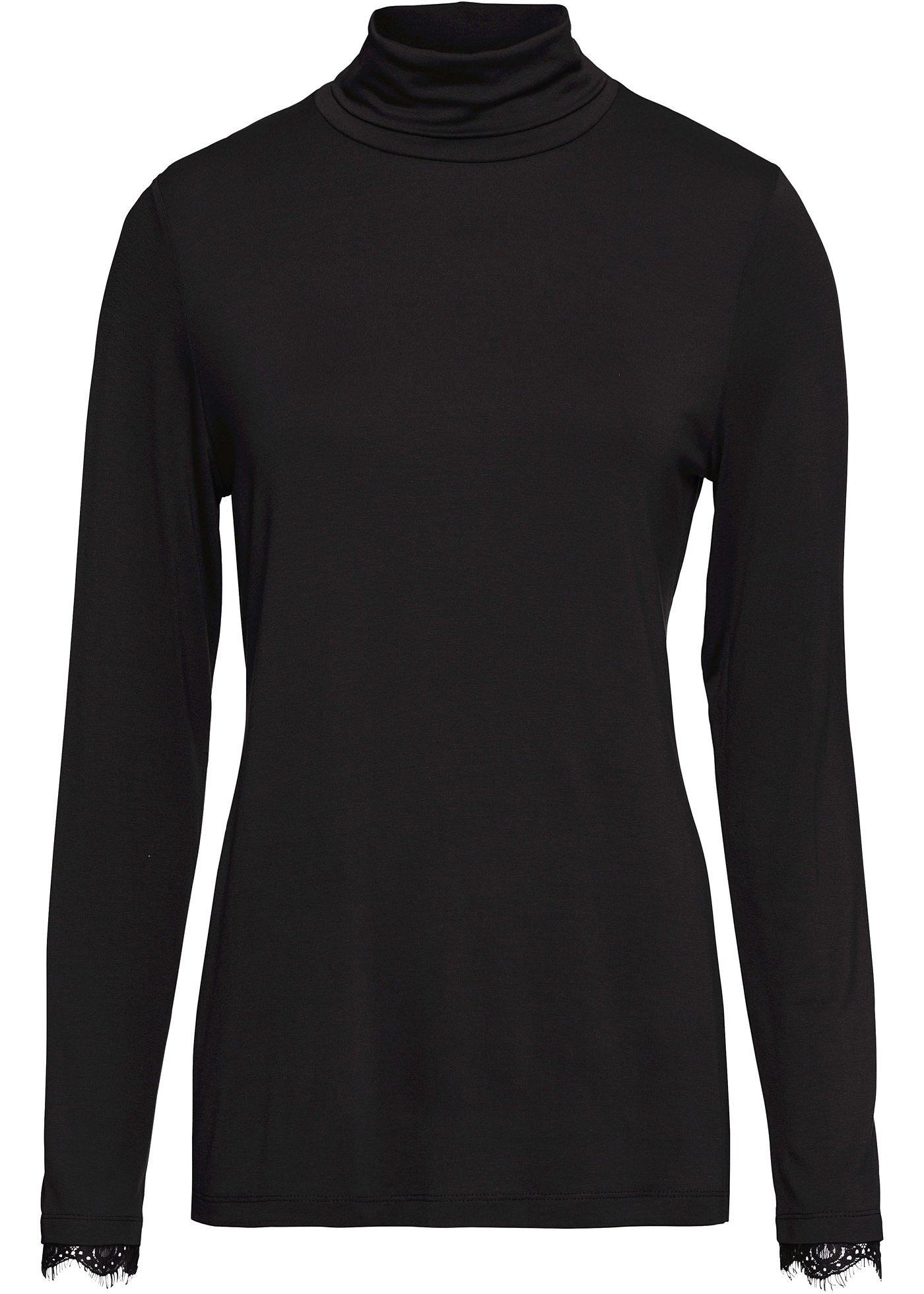 T-shirt manches longues avec col roulé et dentelle
