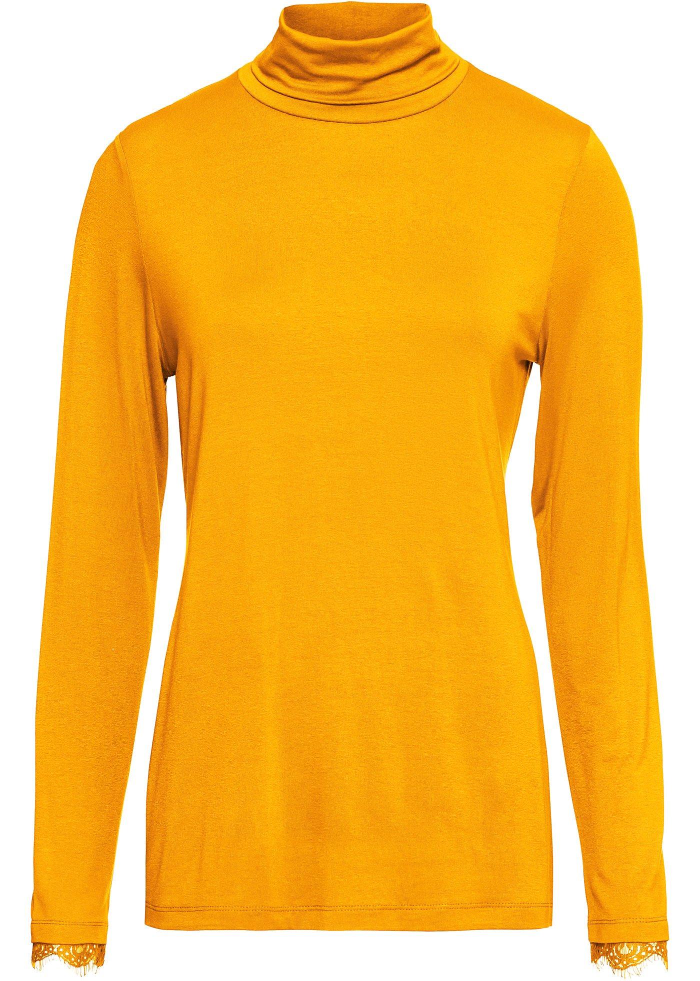 T-shirt manches longues avec col roulé et dentelle