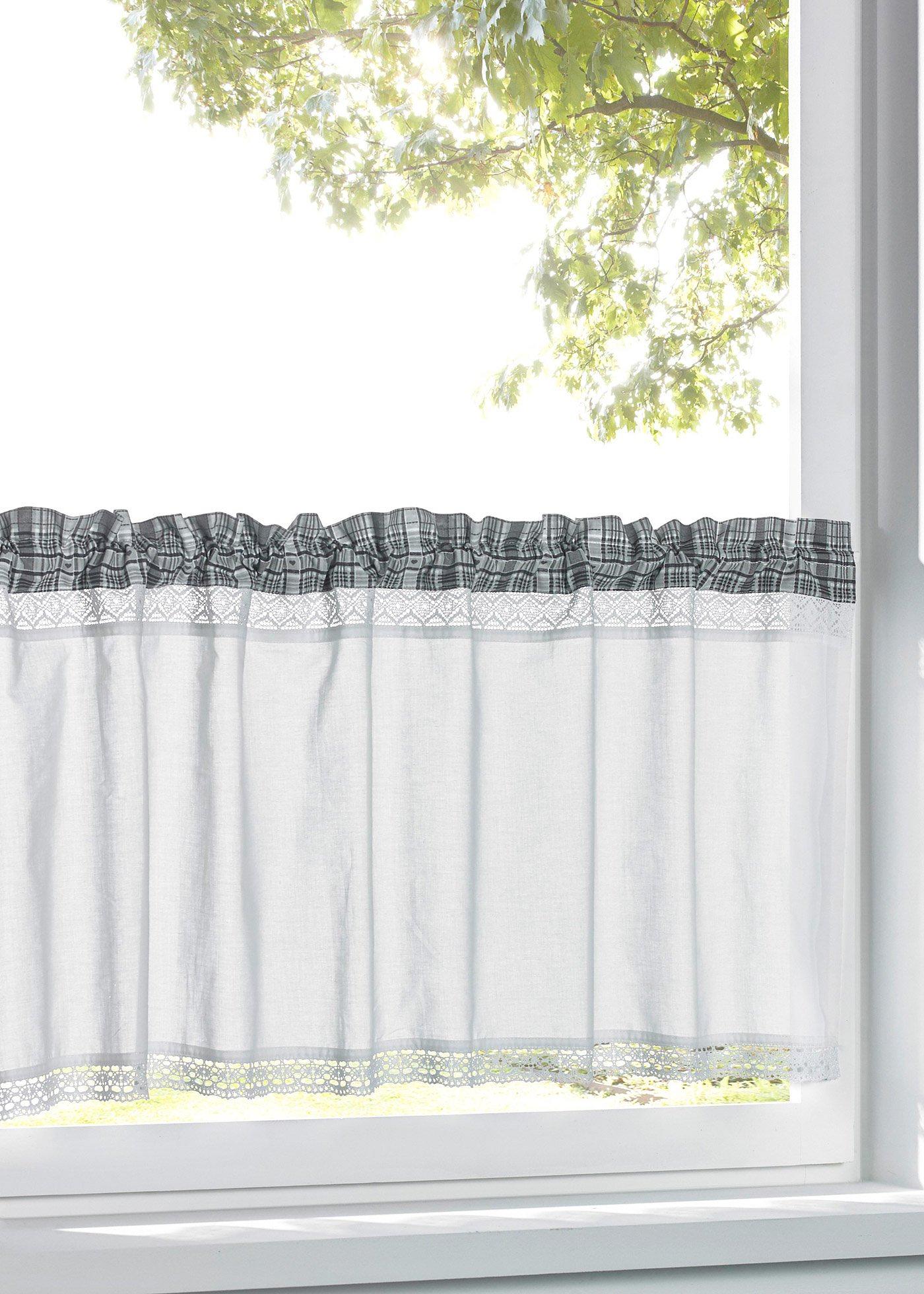 Vitrage en coton bio à carreaux