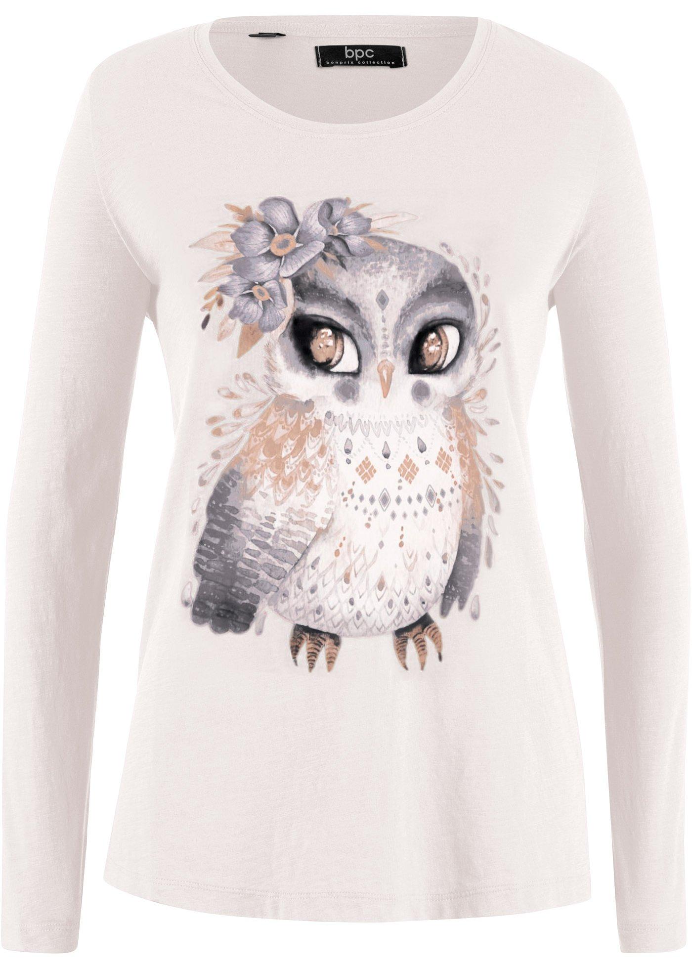 T-shirt manches longues en coton à imprimé hibou