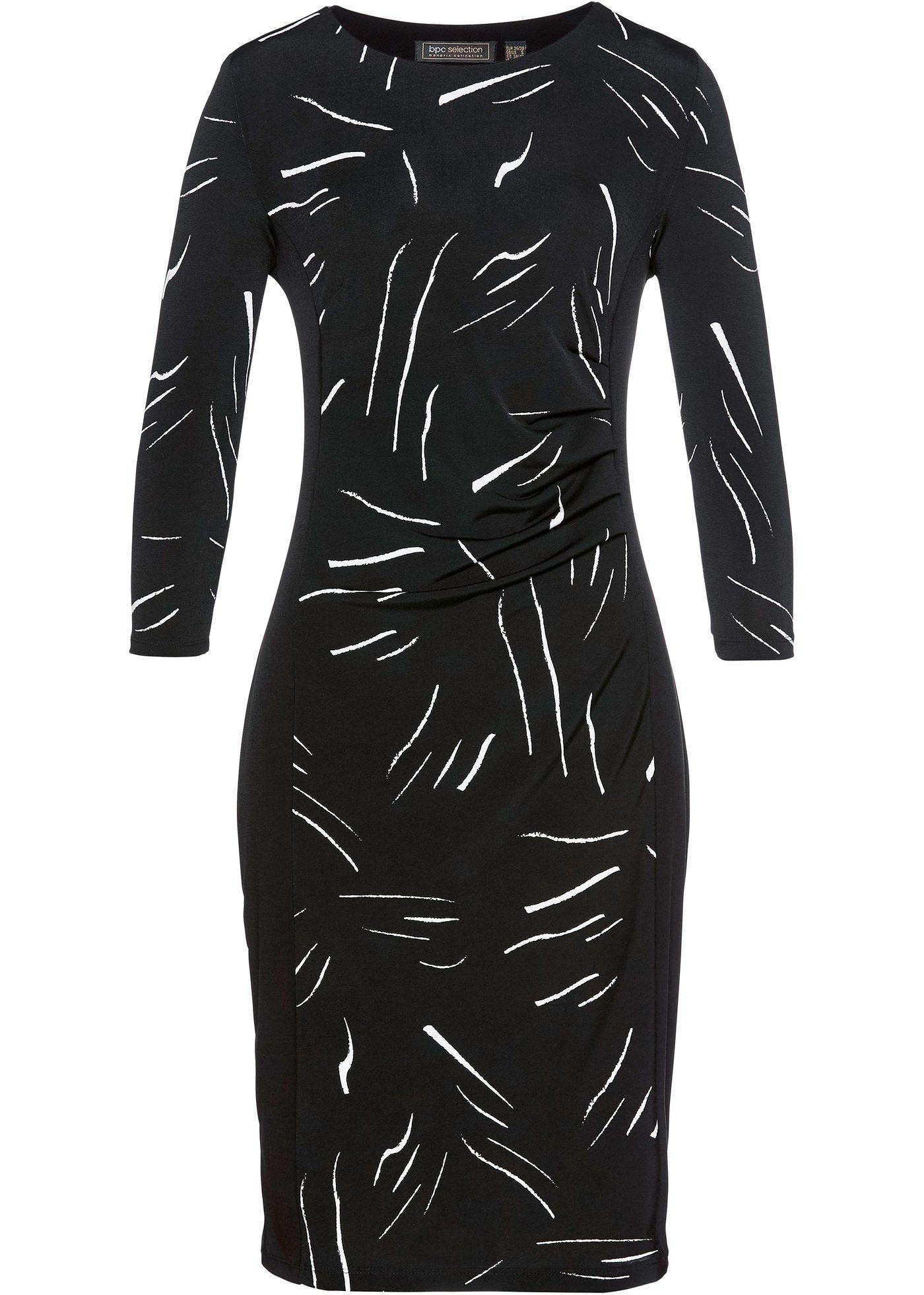 Robe fourreau imprimée, manches 3/4