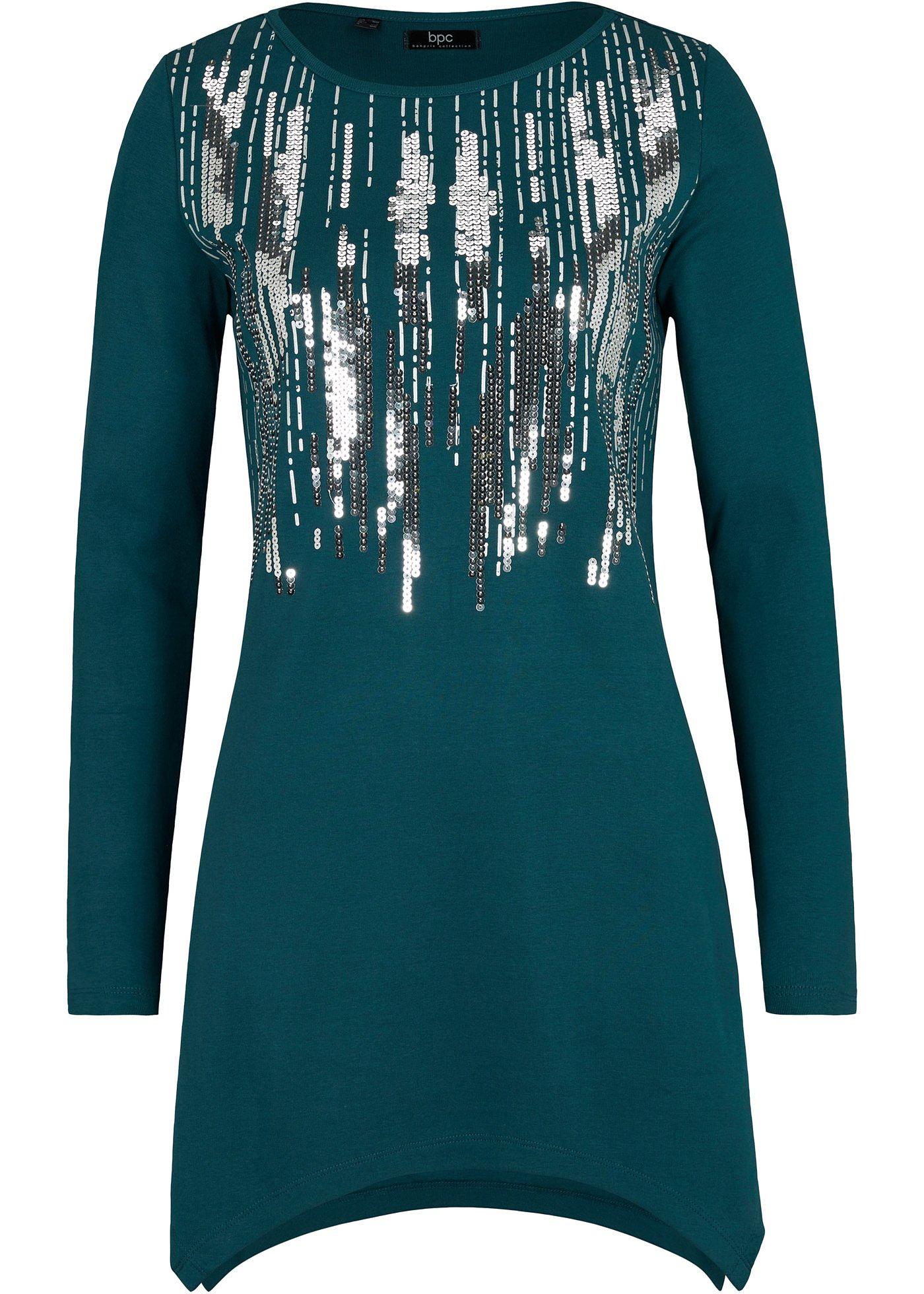 T-shirt coton manches longues à pans avec paillettes