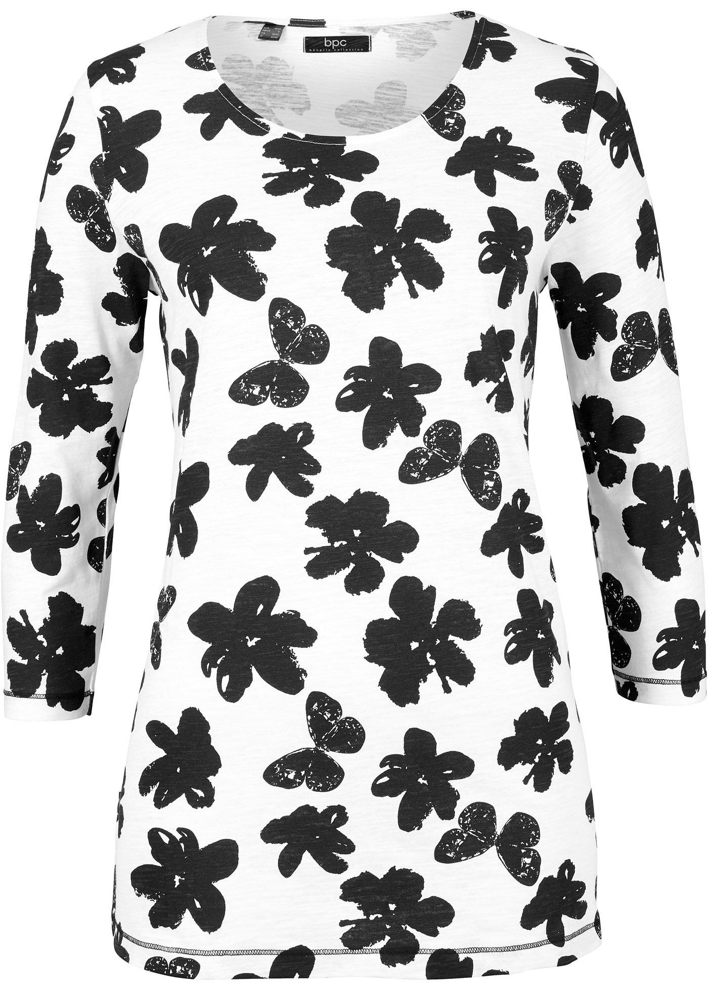 T-shirt coton à imprimé, manches 3/4