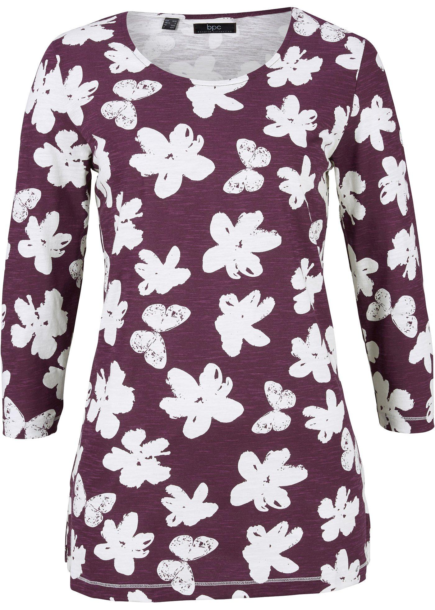 T-shirt coton à imprimé, manches 3/4