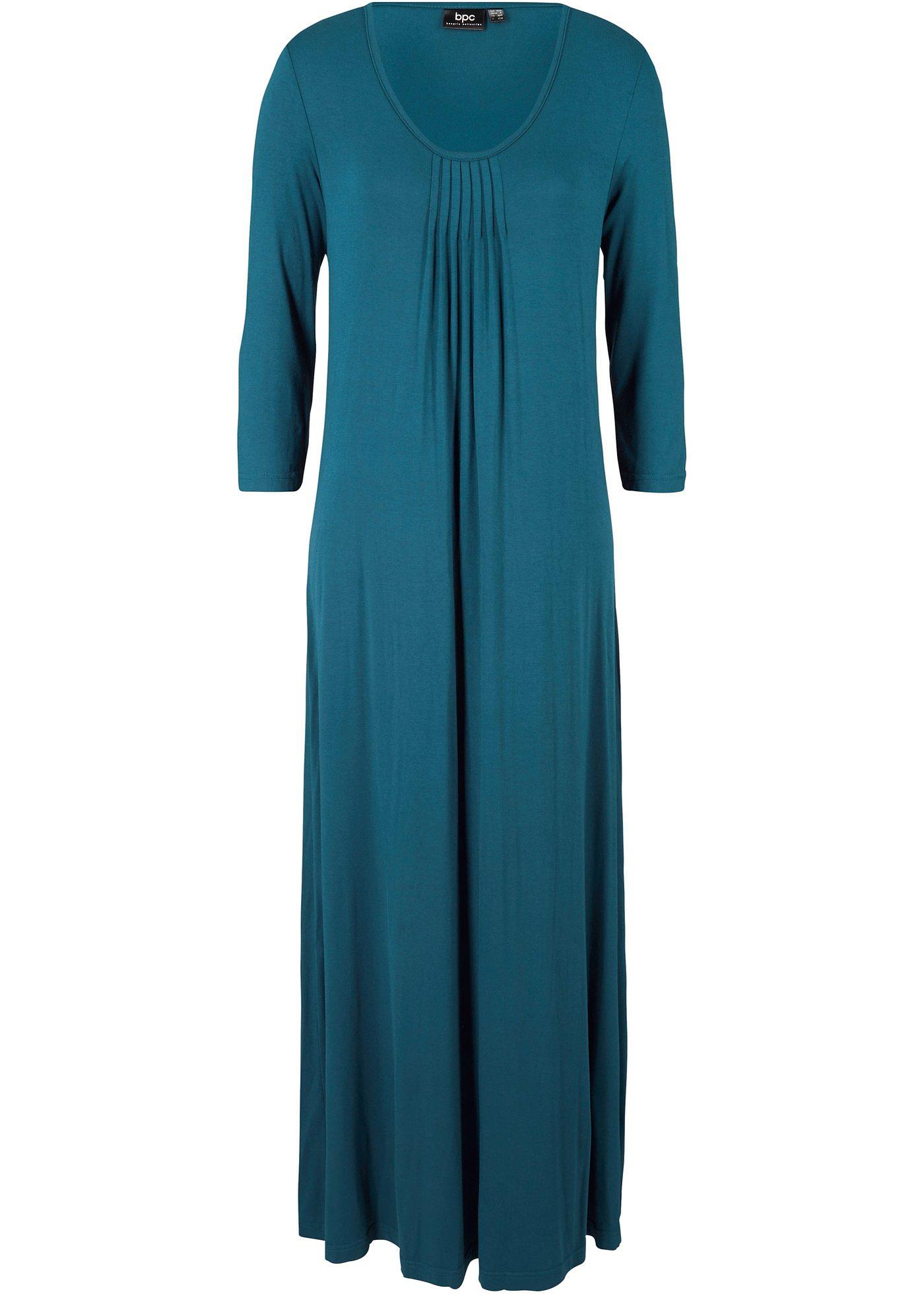 Robe longue extensible trapèze, manches 3/4