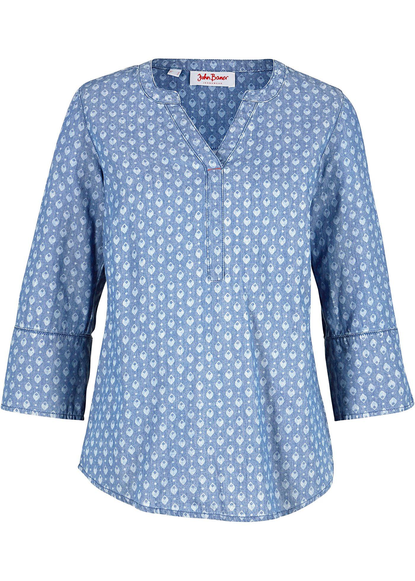 Tunique en jean imprimée manches 3/4