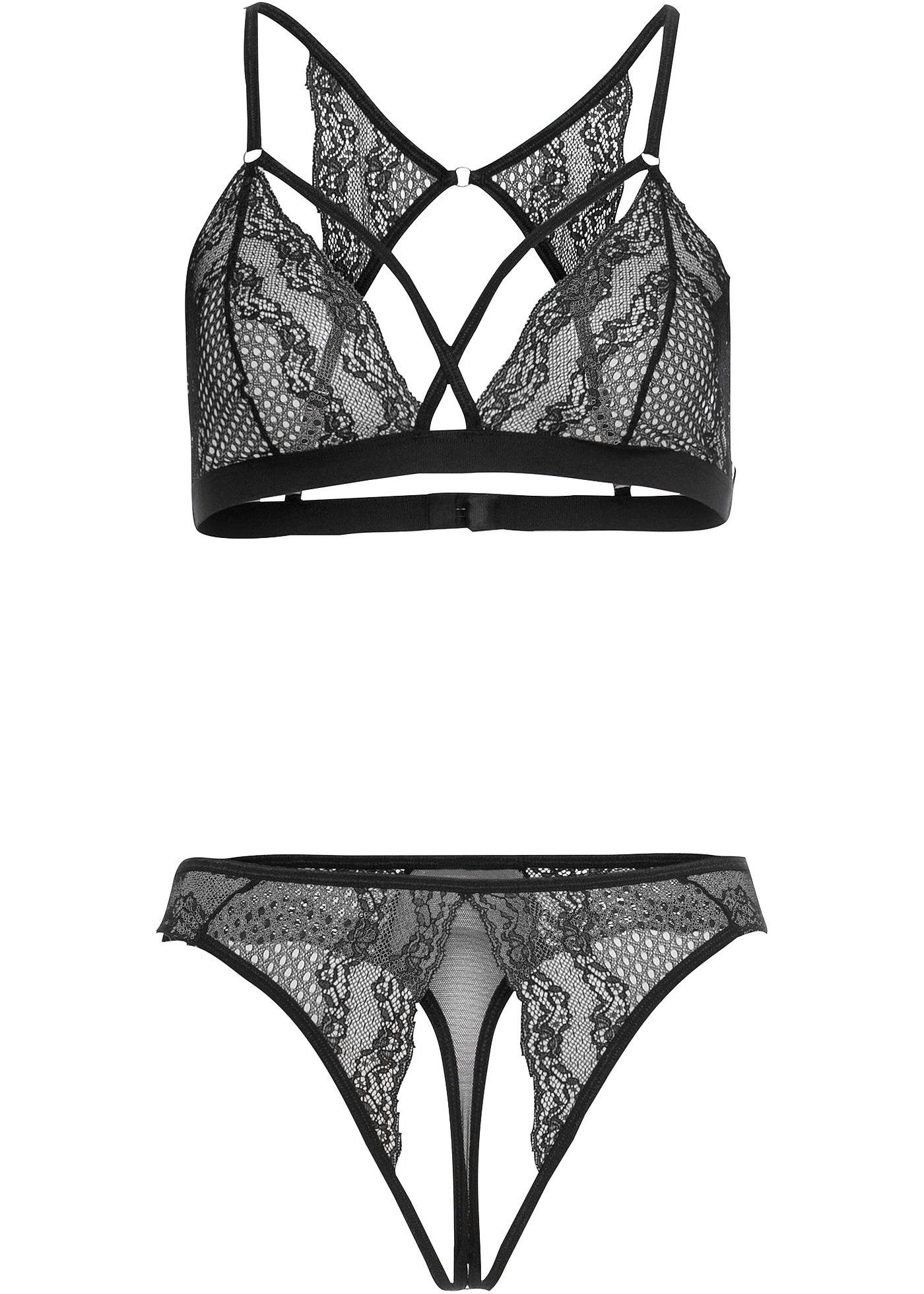 Soutien-gorge triangle + string ouvert (Ens. 2 pces.)