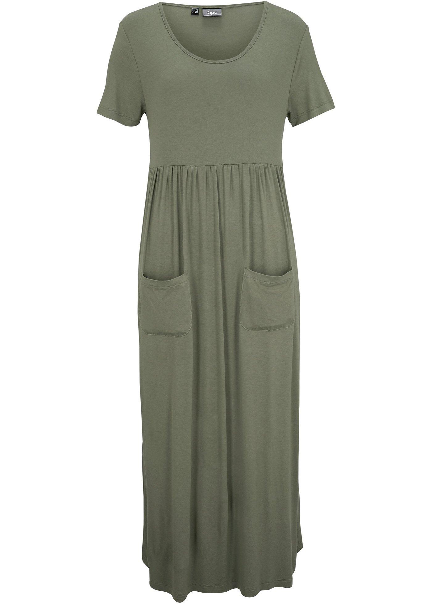 Robe midi extensible avec col rond et manches courtes