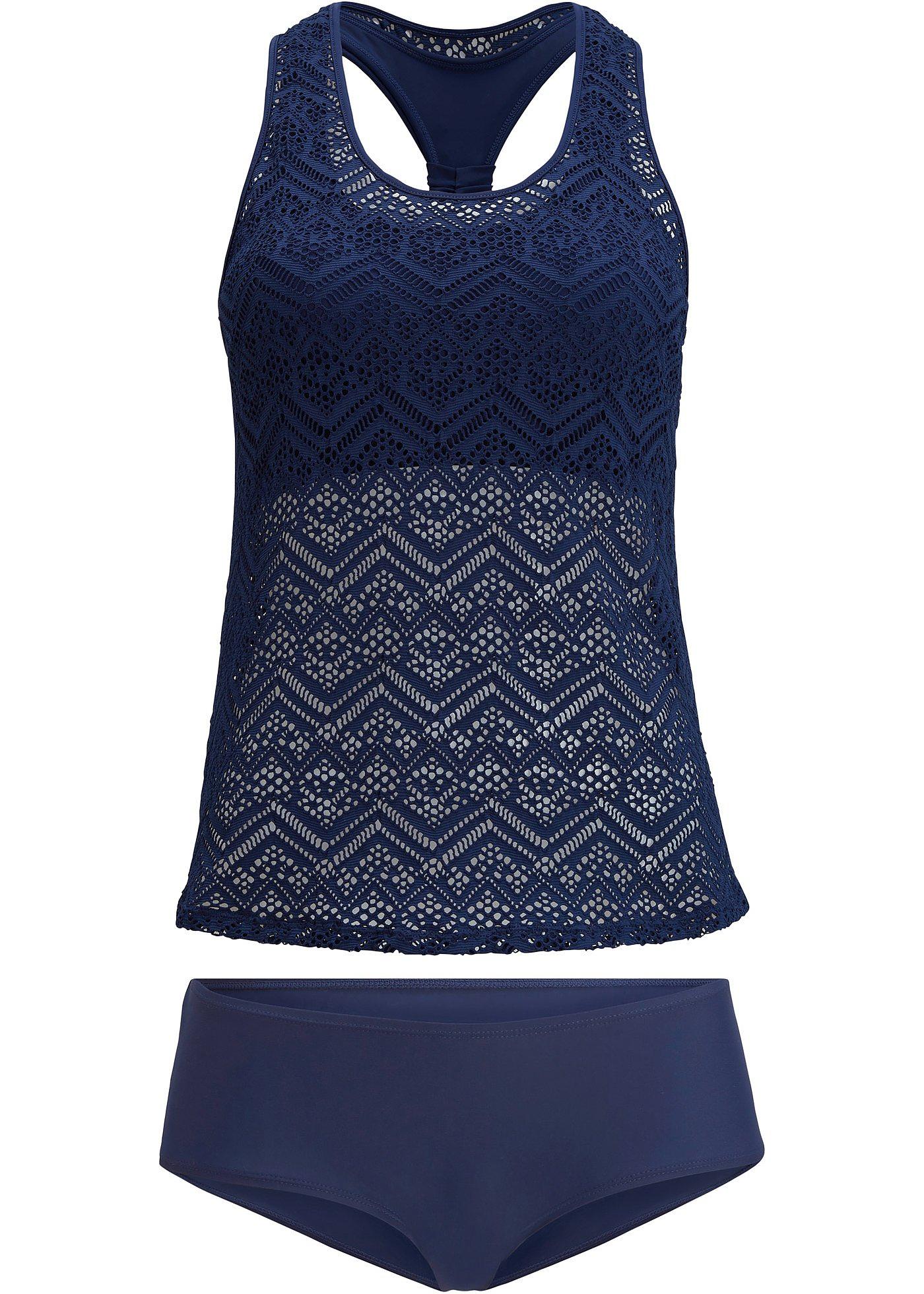 Tankini mode avec dentelle crochetée bleu foncé