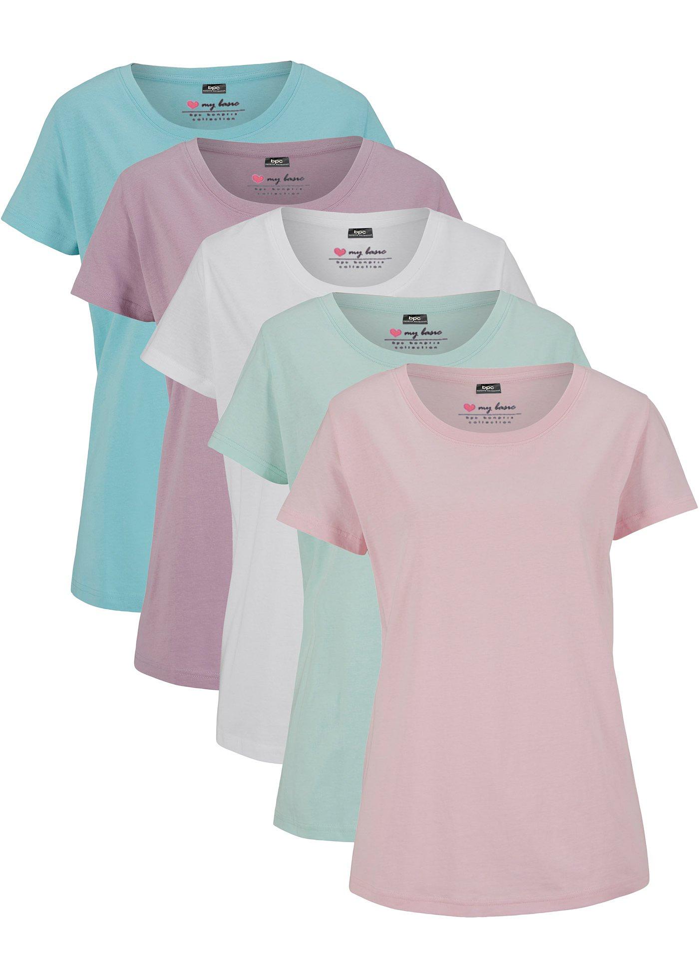 Lot de 5 T-shirts col rond, manches courtes