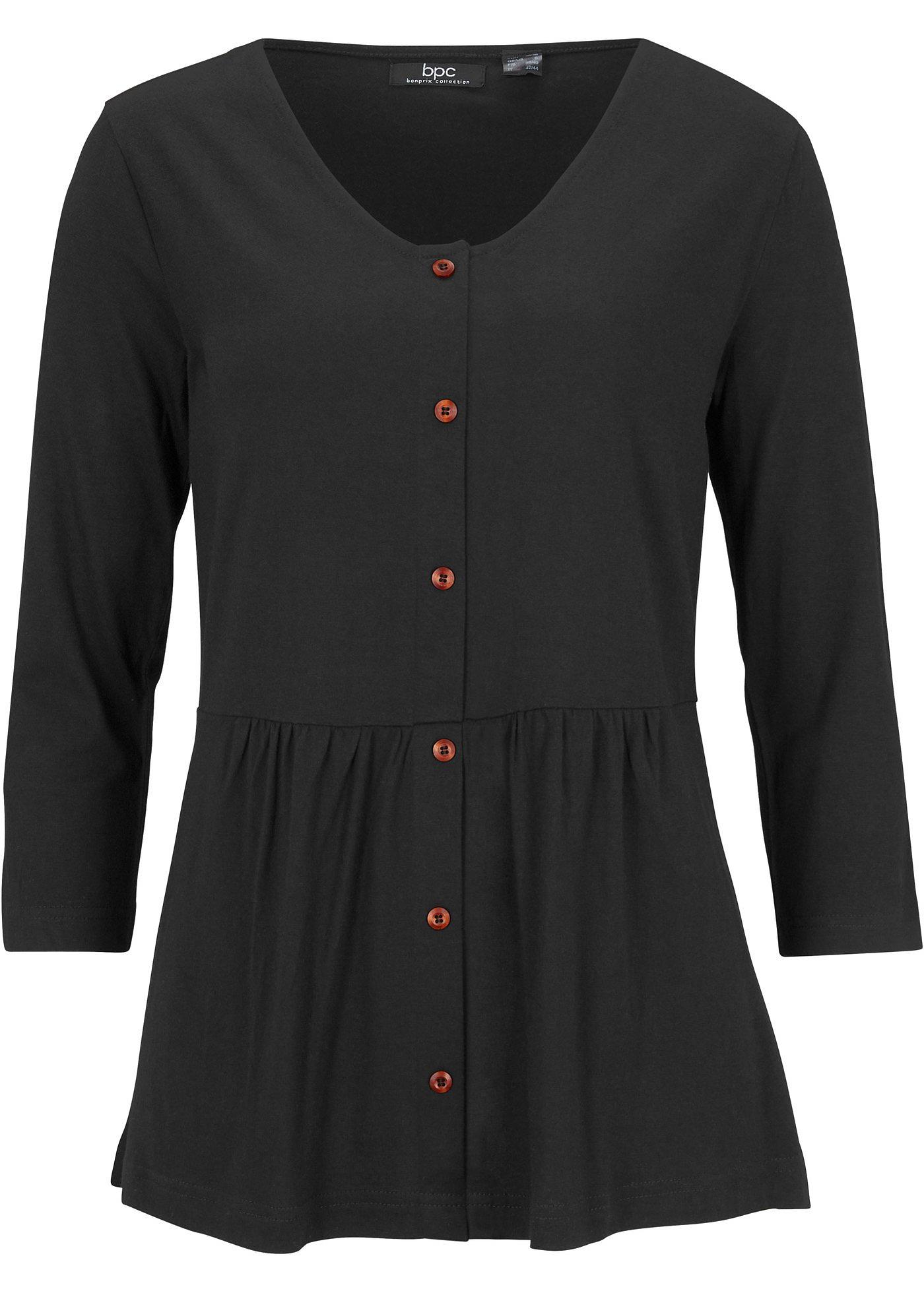 T-shirt blouse avec patte de boutonnage, manches 3/4