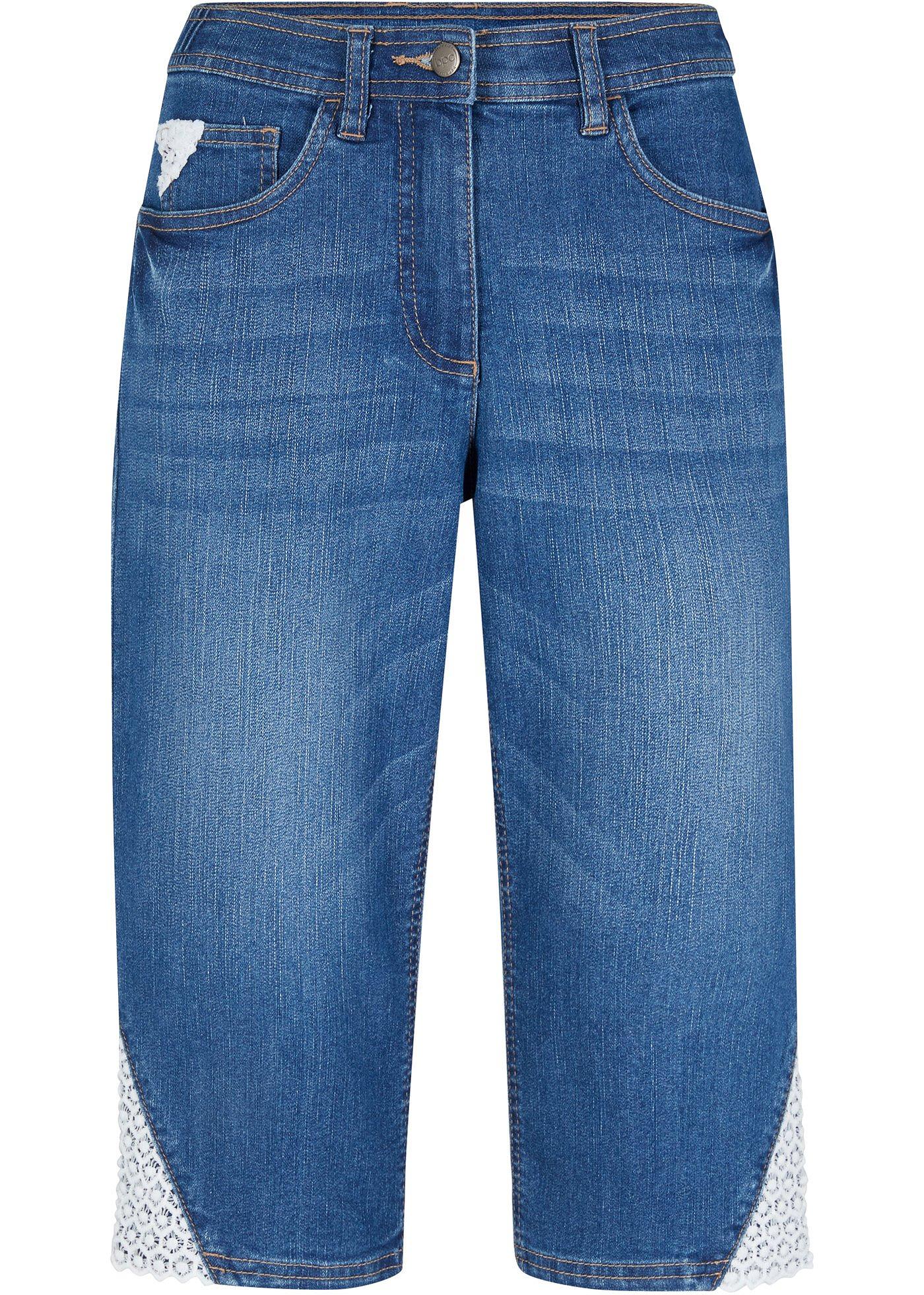 Bermuda en jean confort stretch avec dentelle et taille confortable