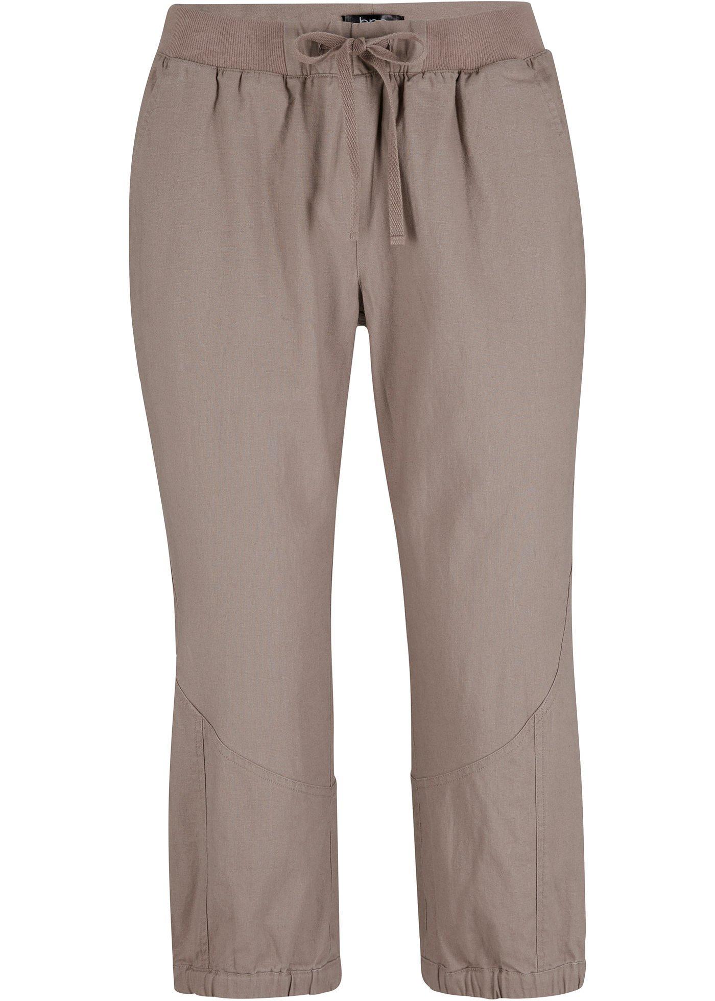 Pantalon en lin avec coutures amincissantes, coupe corsaire