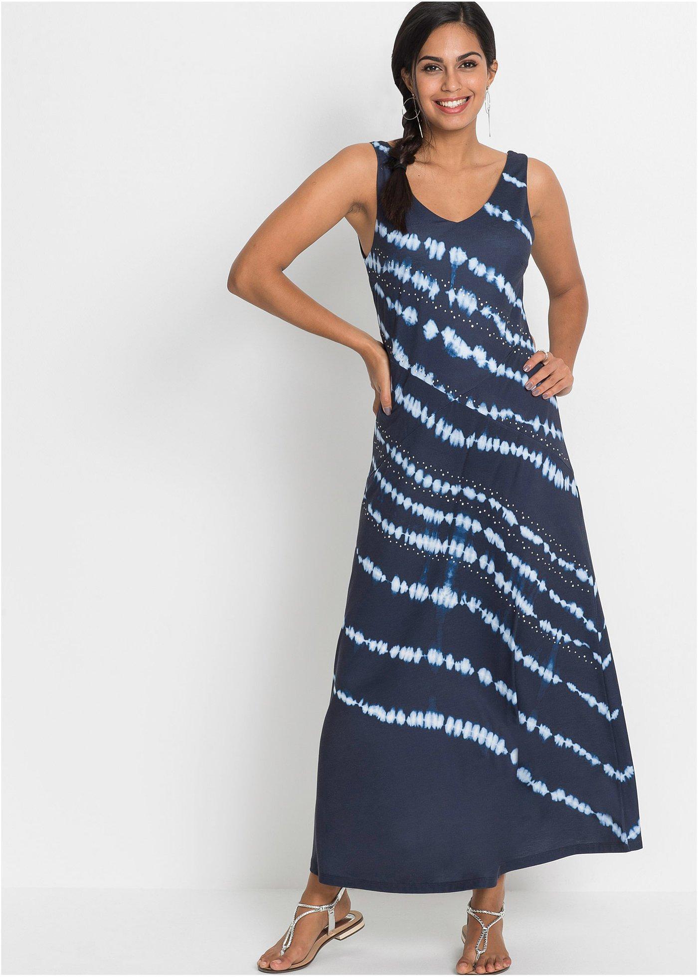Robe longue en Batik coton pour femme avec des petit détails en blanc