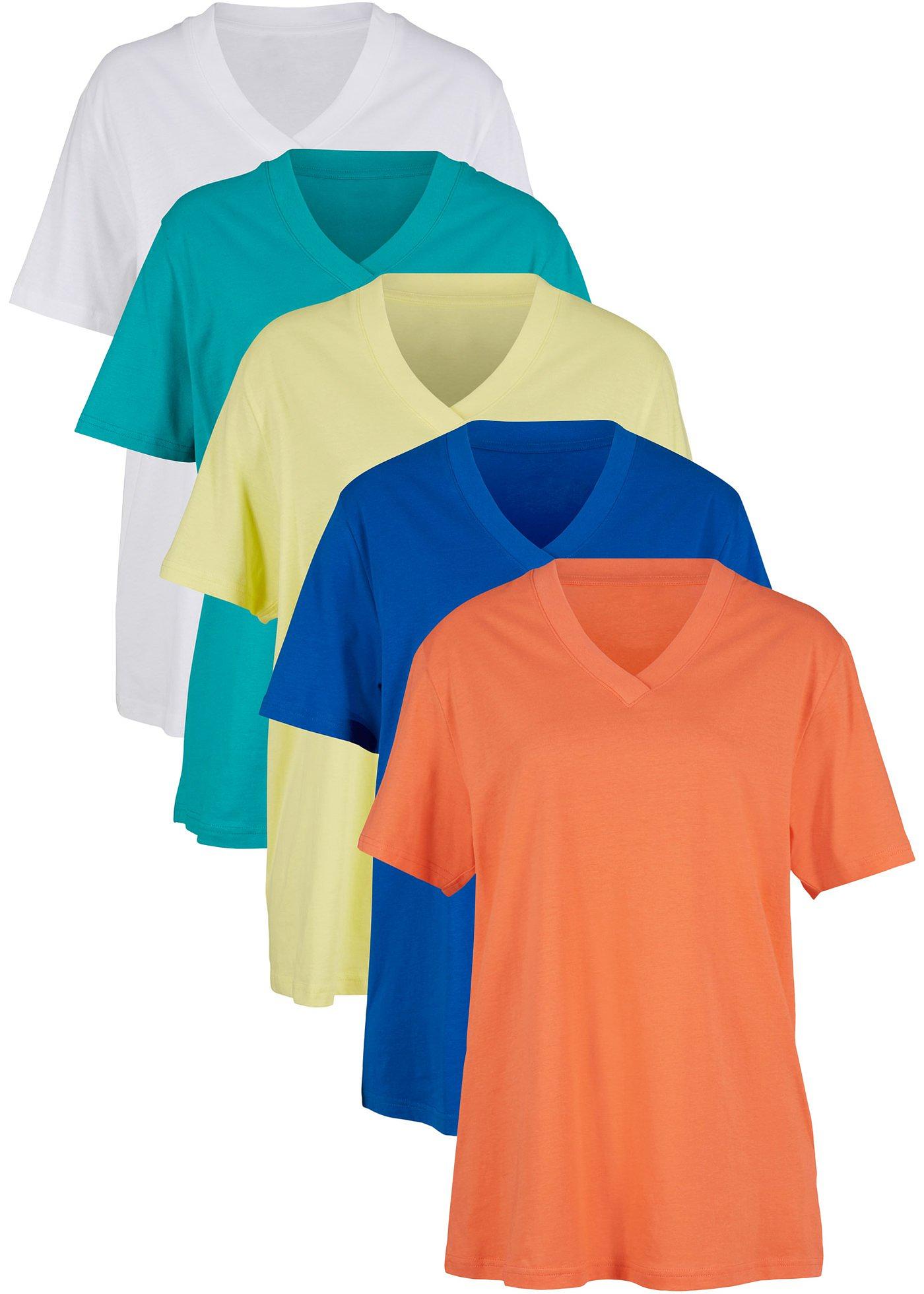 Lot de 5 t-shirts longs avec col en V, manches courtes