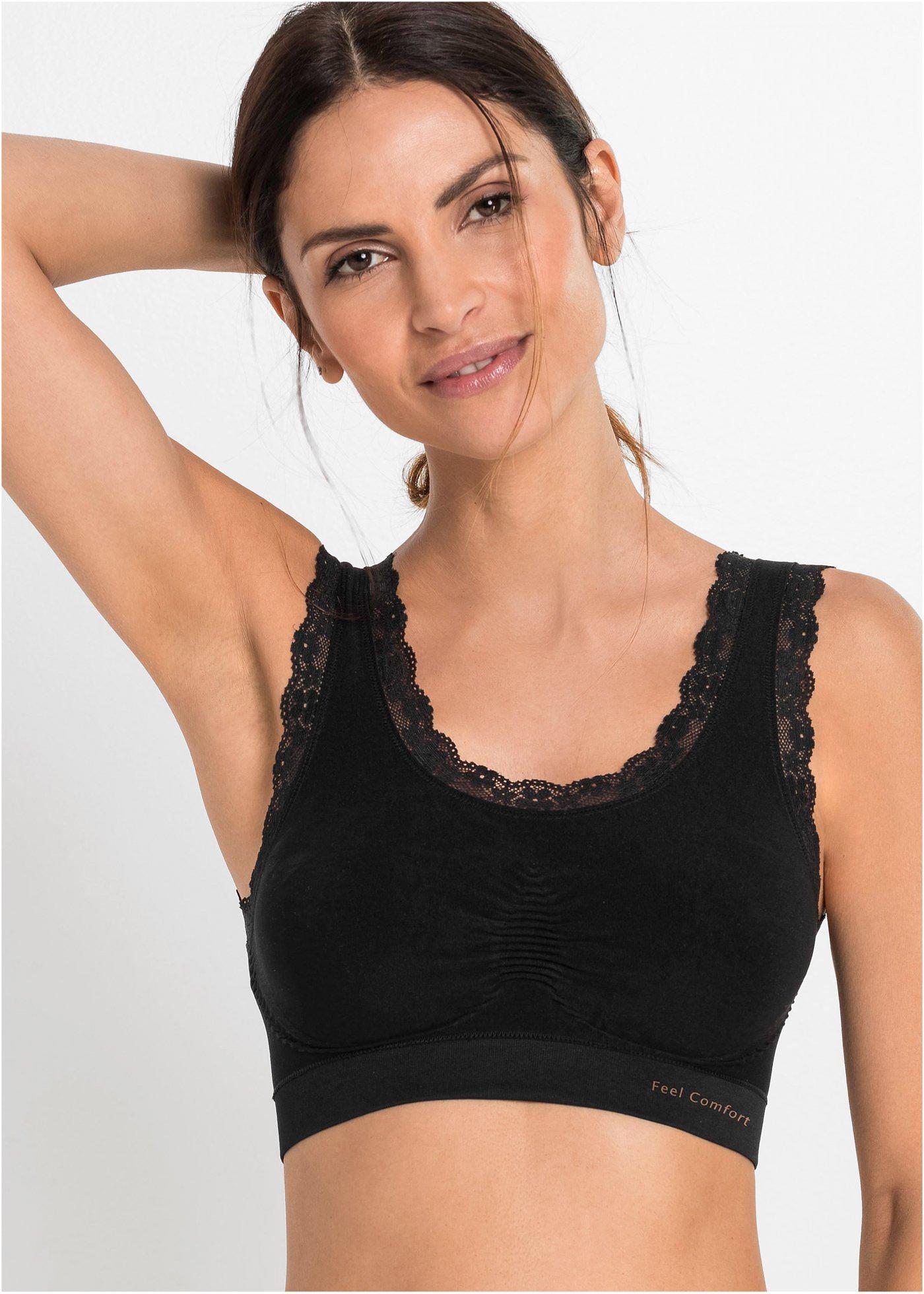Brassière douce Feel Comfort avec bordure en dentelle. noir + noir