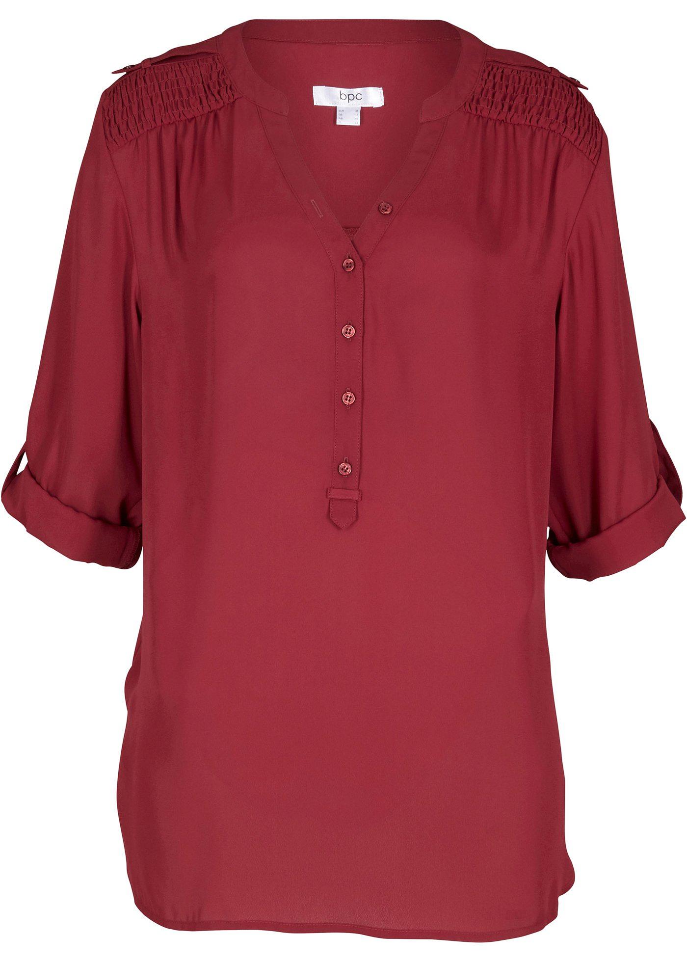 Tunique-blouse en georgette avec col V, manches longues
