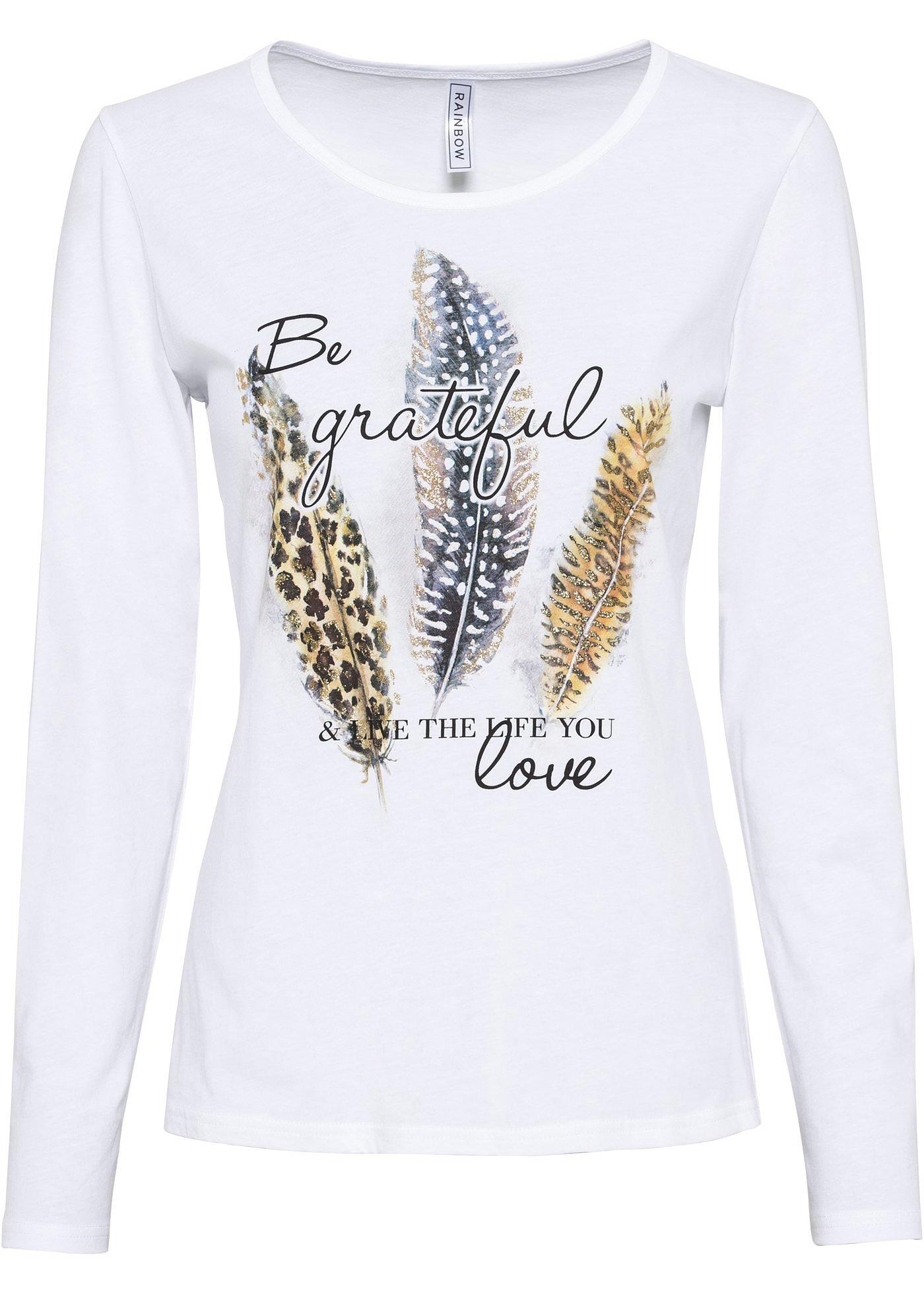 T-shirt manches longues à imprimé plume