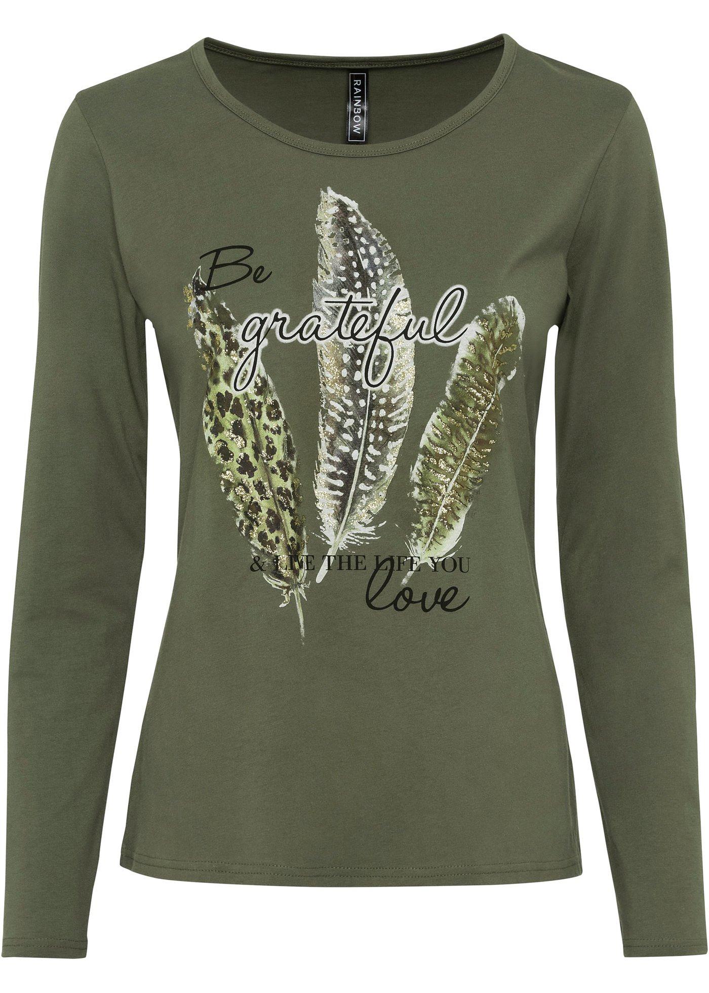 T-shirt manches longues à imprimé plume