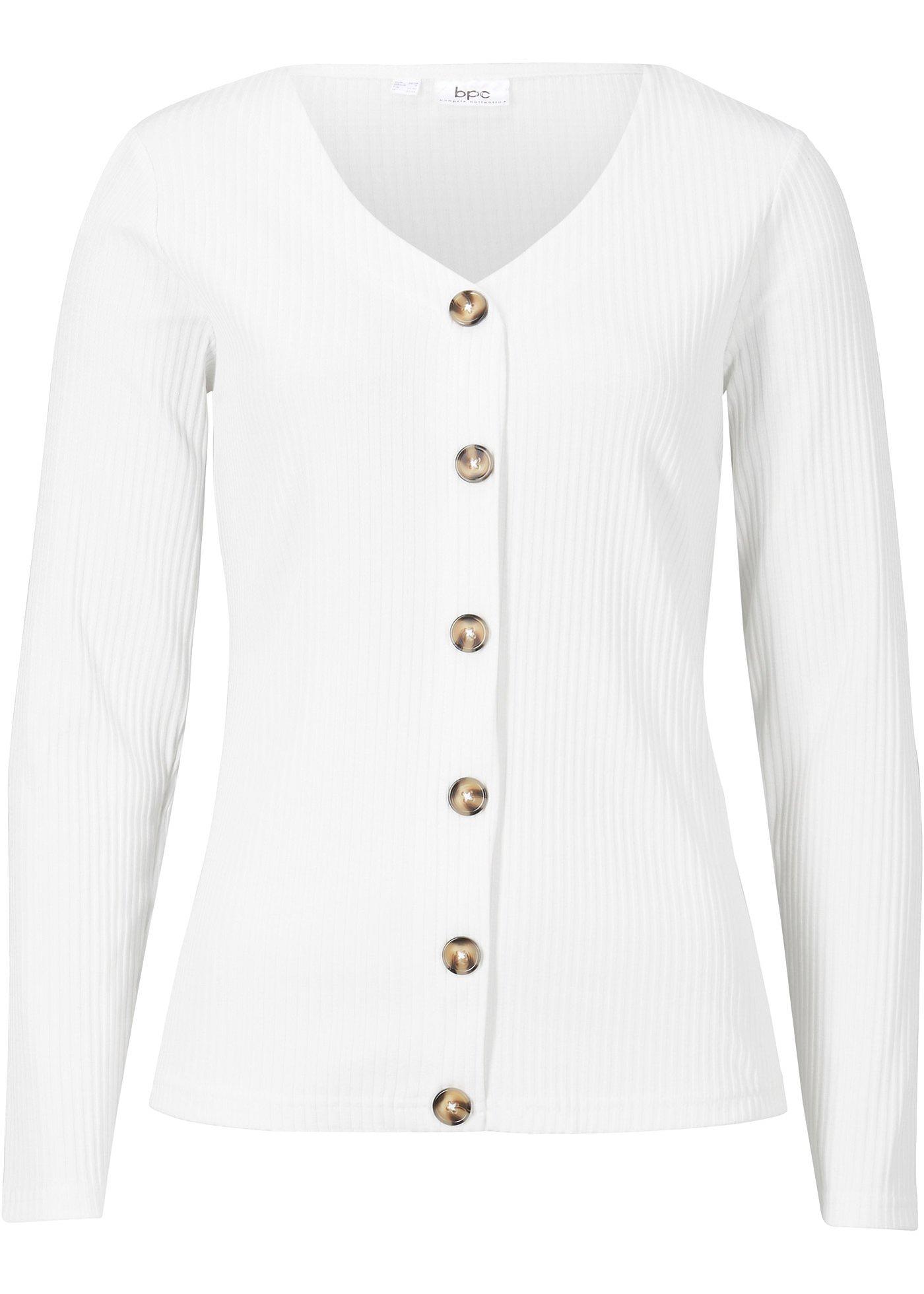 T-shirt manches longues avec structure côtelée et patte de boutonnage