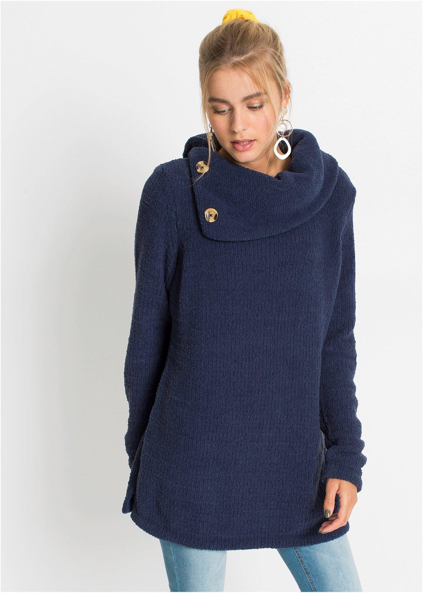 Pull Bleu Col V Terry Lane Femme XL – 100% Lin Boutonné Neuf
