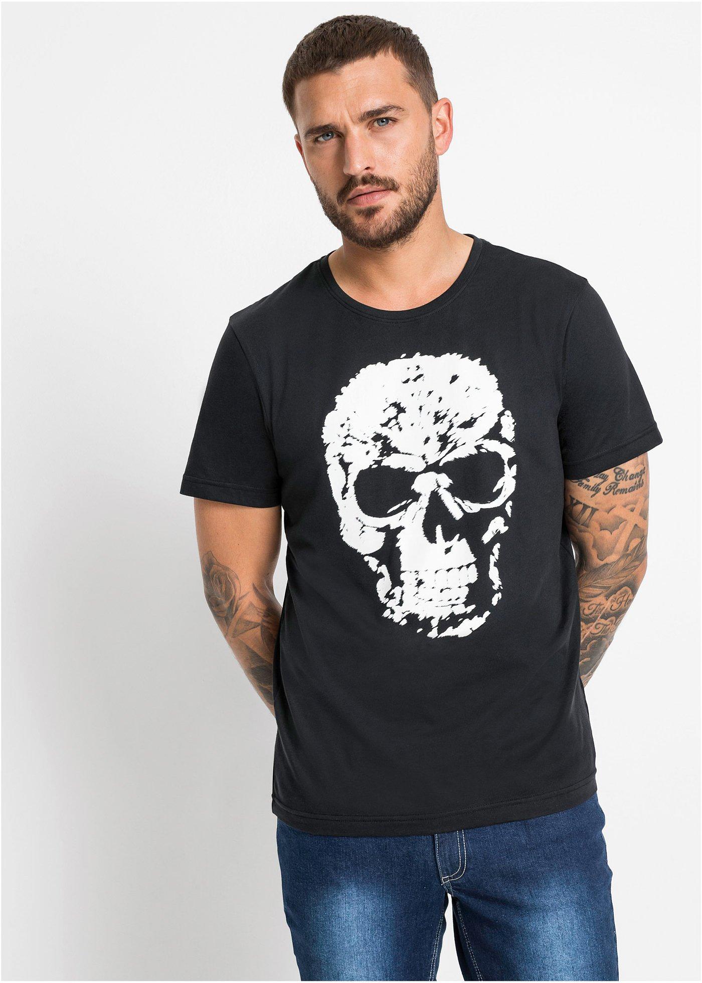 T-shirt tendance à imprimé tête de mort. - noir