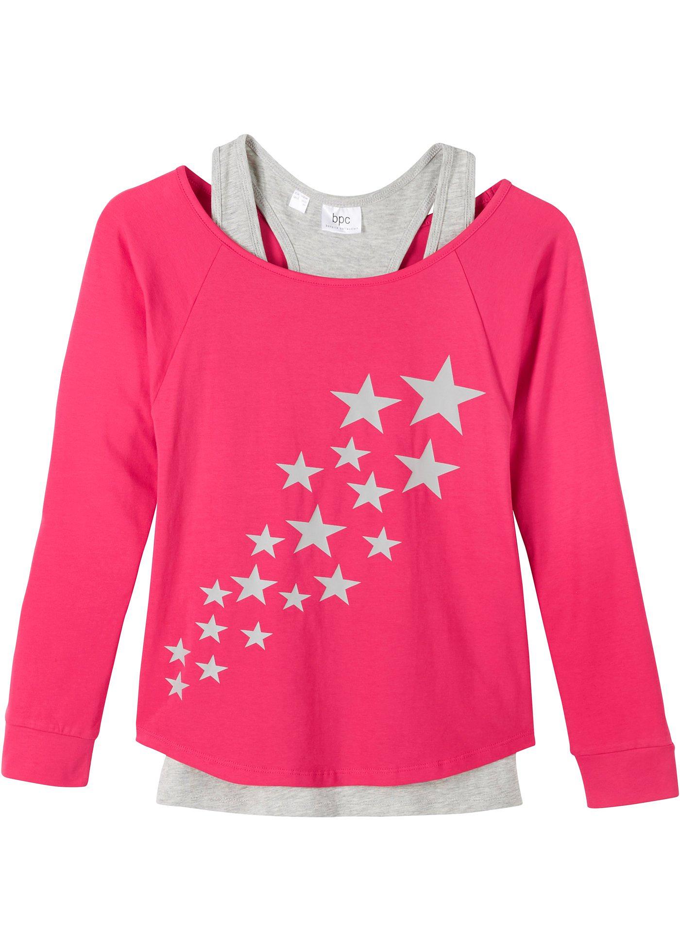 T-shirt fille avec top (Ens. 2 pces.) en coton