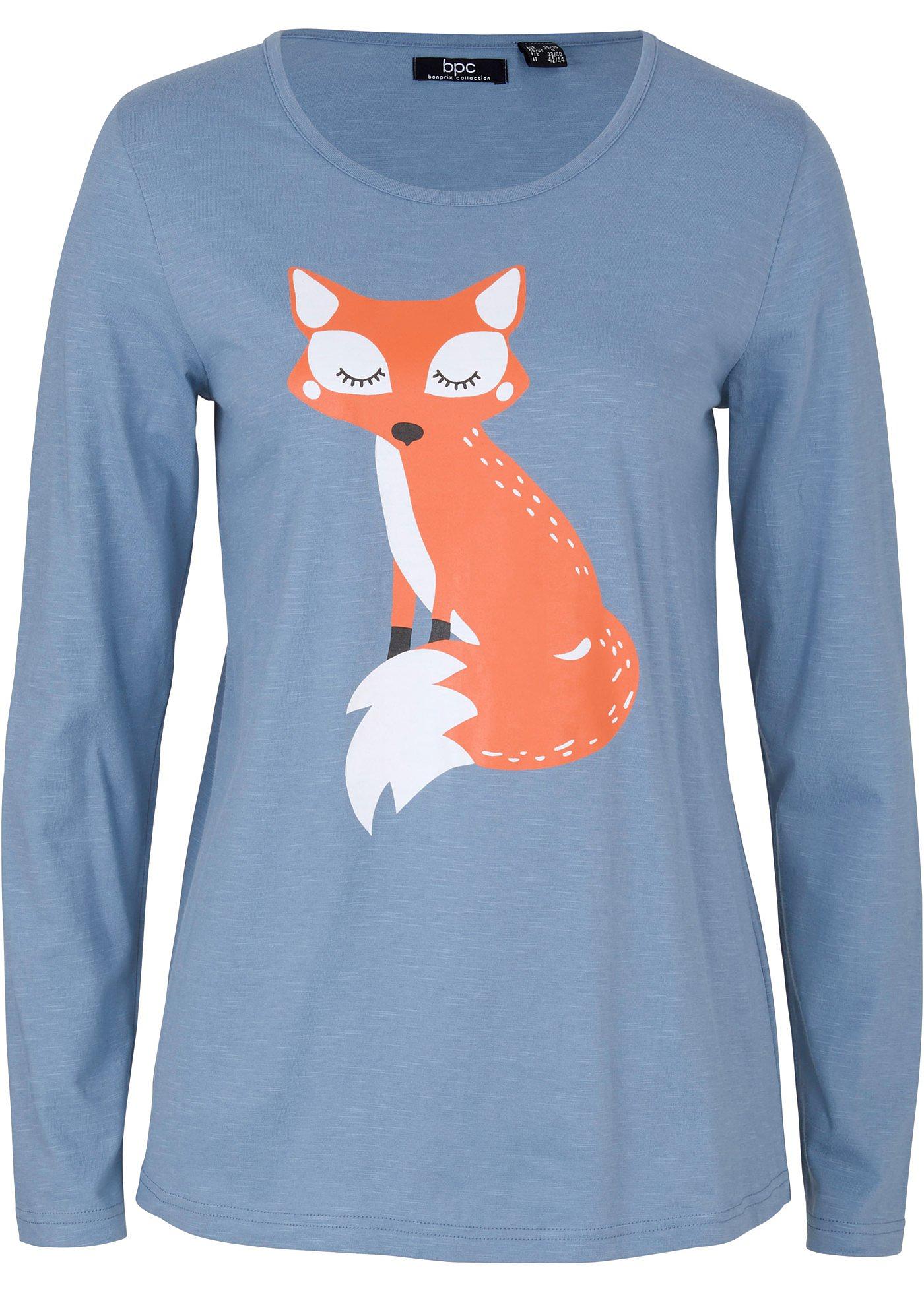 T-shirt coton manches longues motif renard