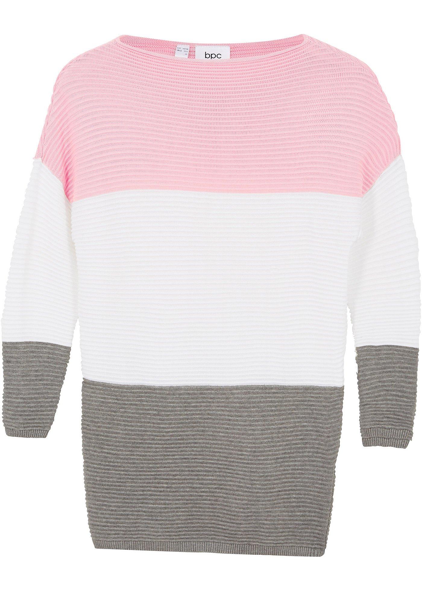  Pull  long  fille rose poudr  blanc cass  gris ray  Enfant  