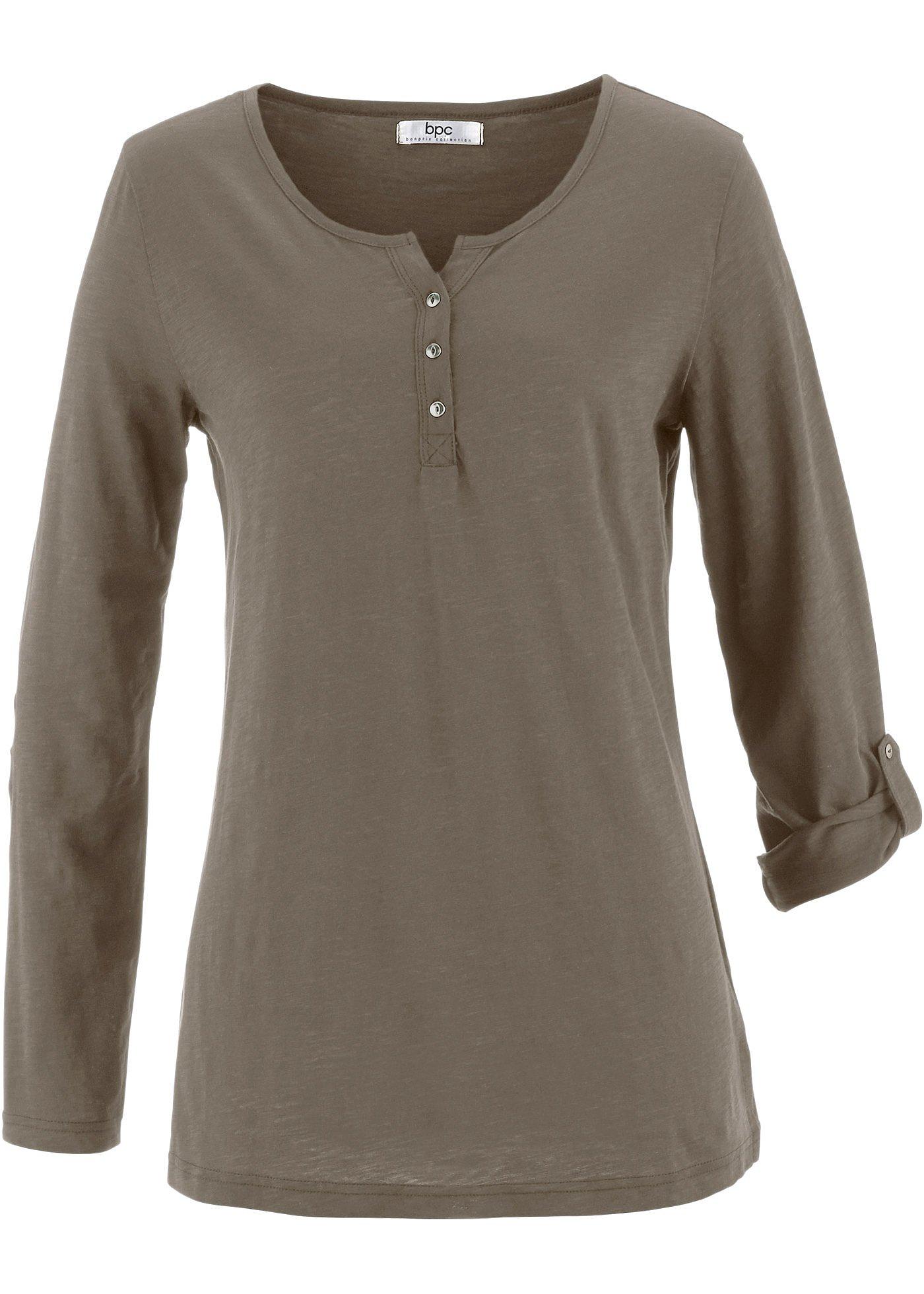 T-shirt coton à manches longues avec patte de boutonnage