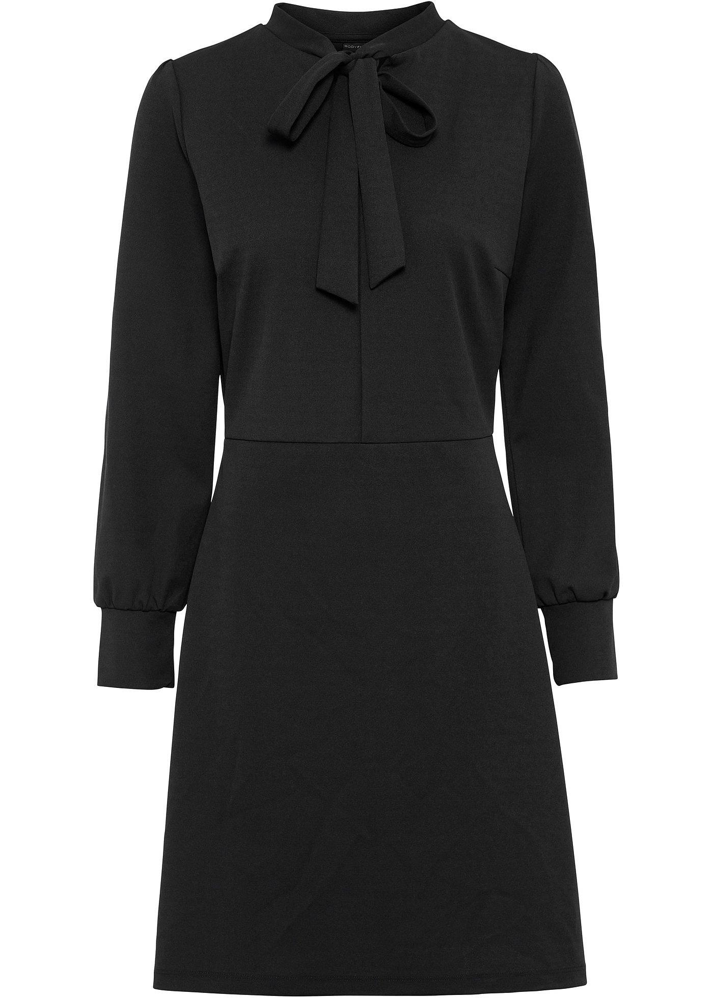 Robe tendance à lavallière avec manches ballon noir, classique