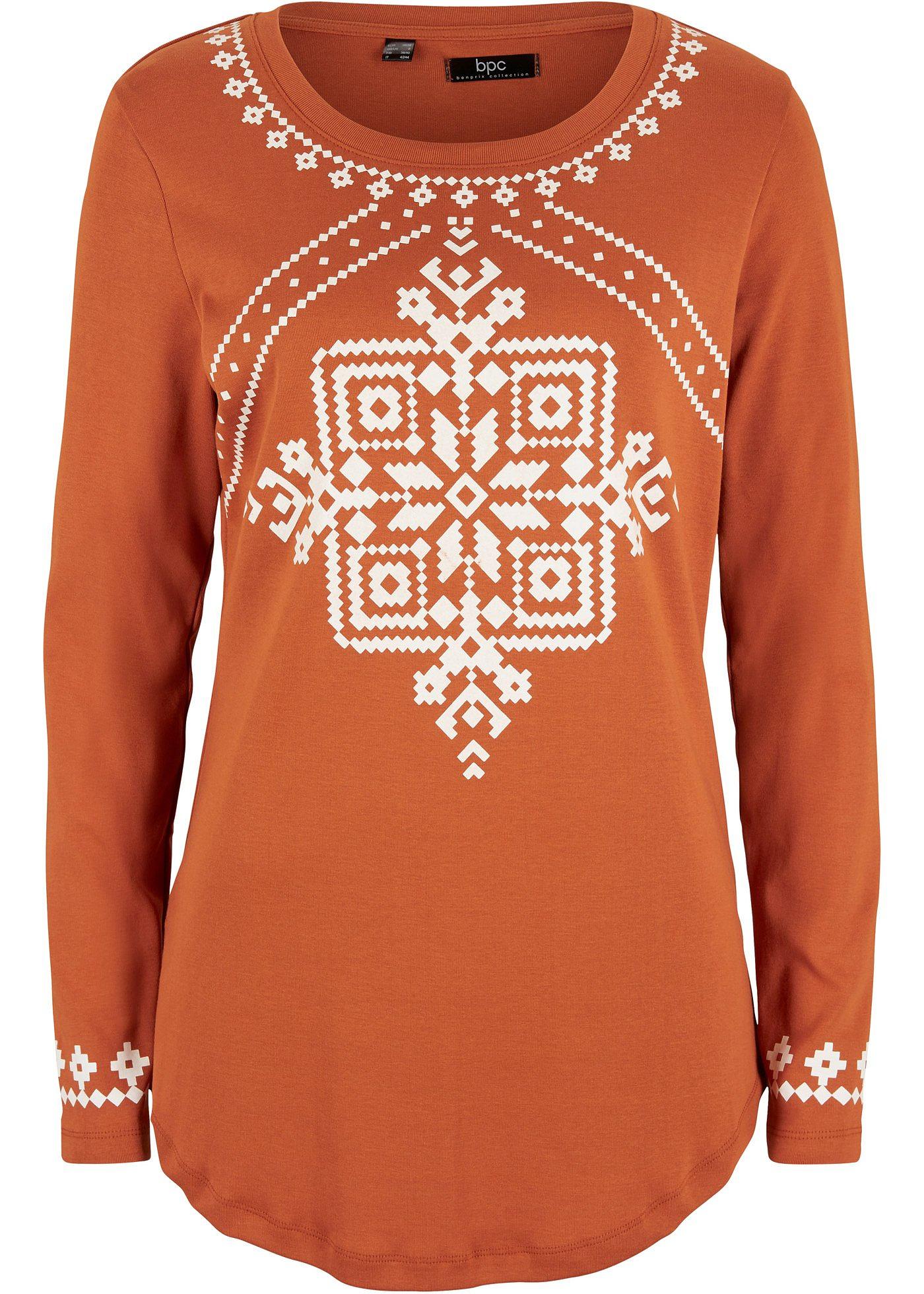 T-shirt manches longues coton à motif norvégien