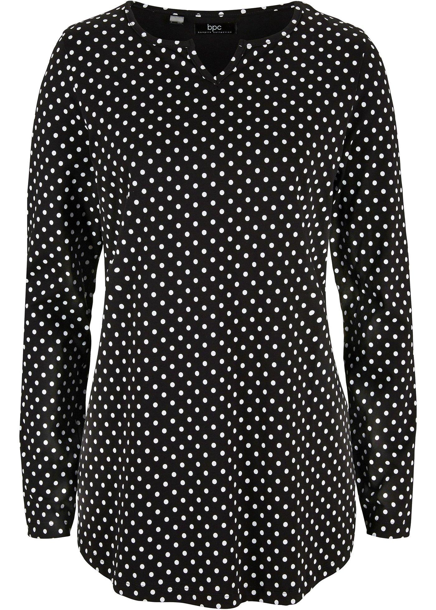 T-shirt manches longues à pois et fentes latérales