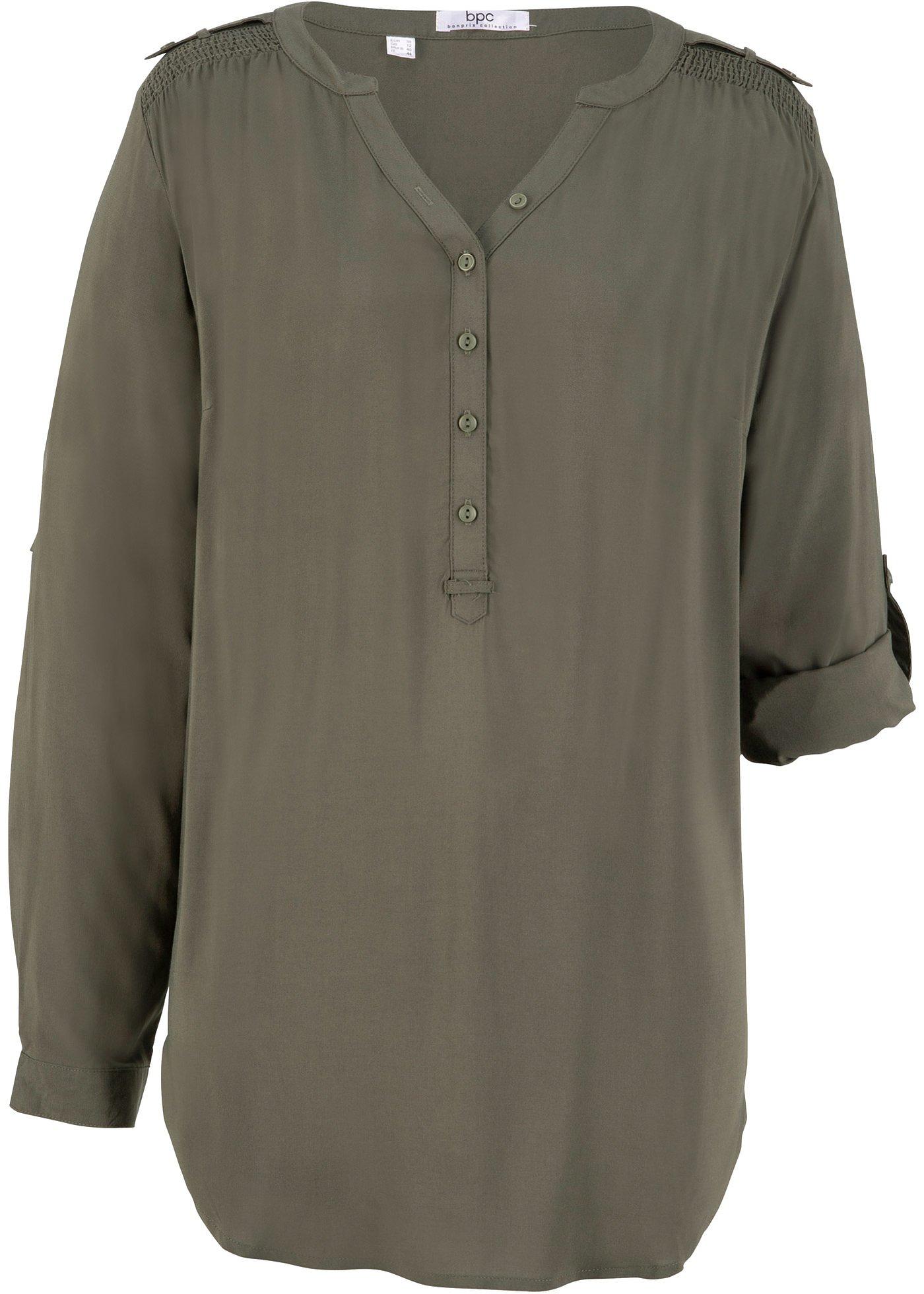 Blouse-tunique en viscose, col V et manches longues