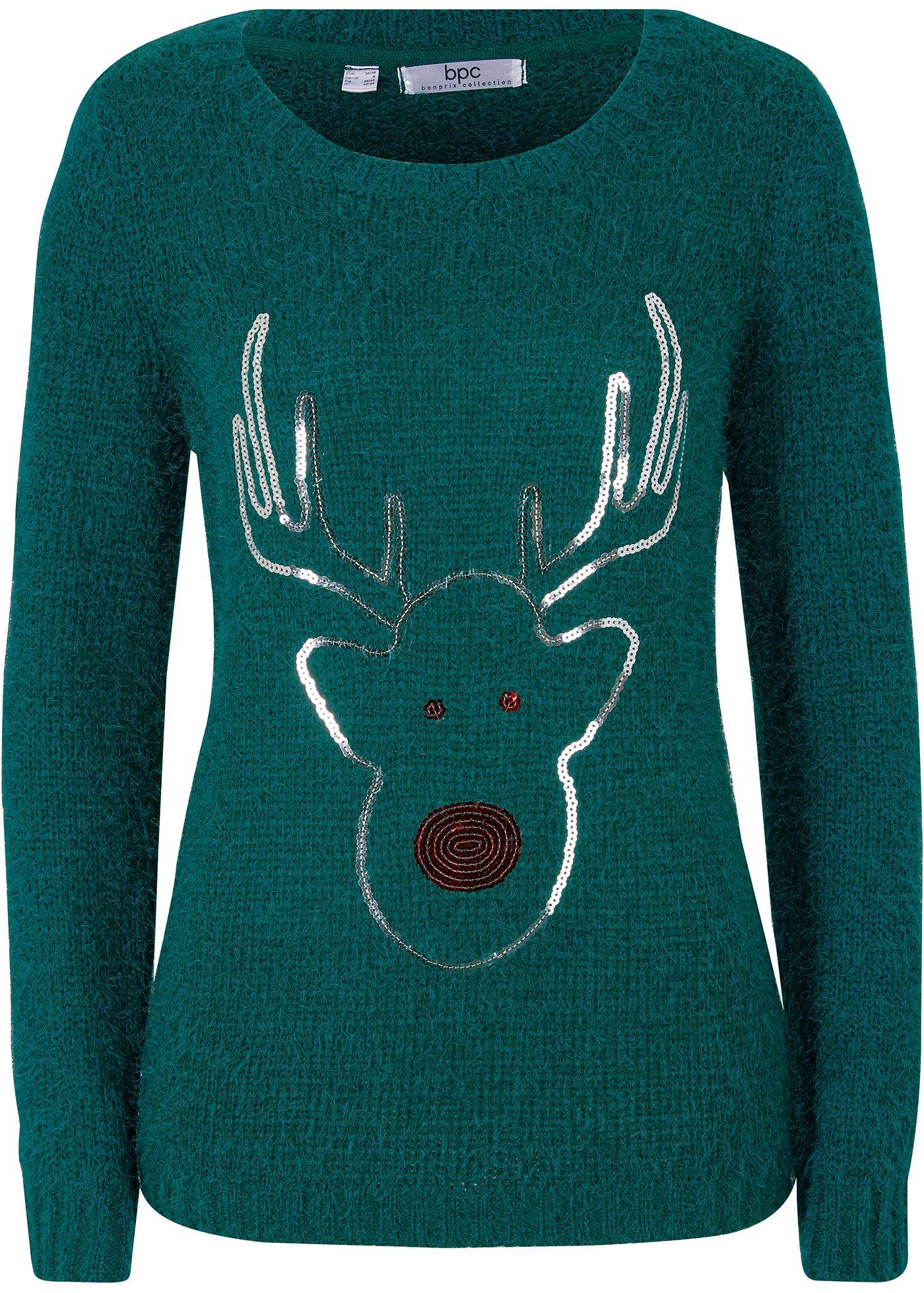 Pull de Noël manches longues et renne en paillettes