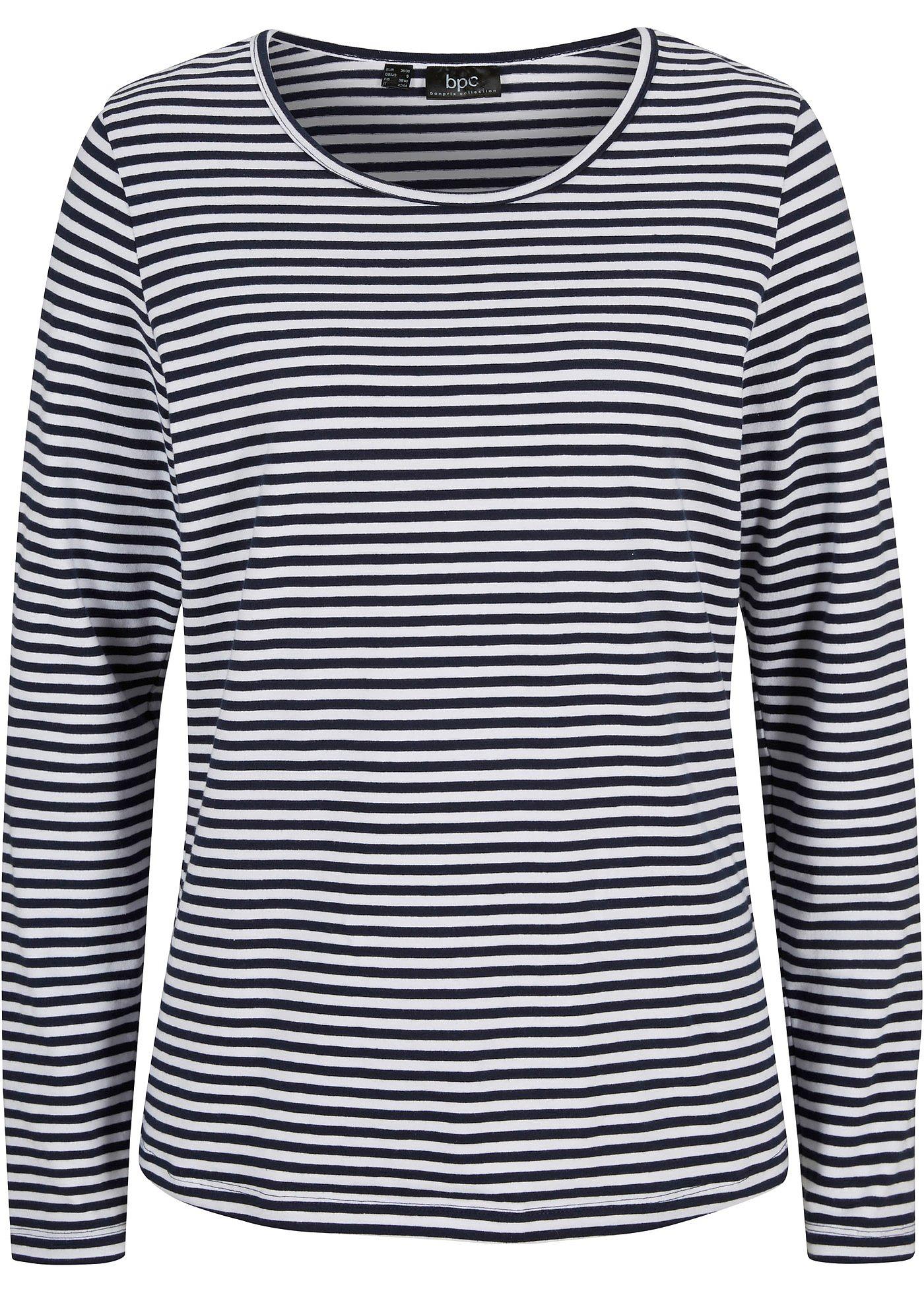 T-shirt manches longues à encolure ronde, rayé