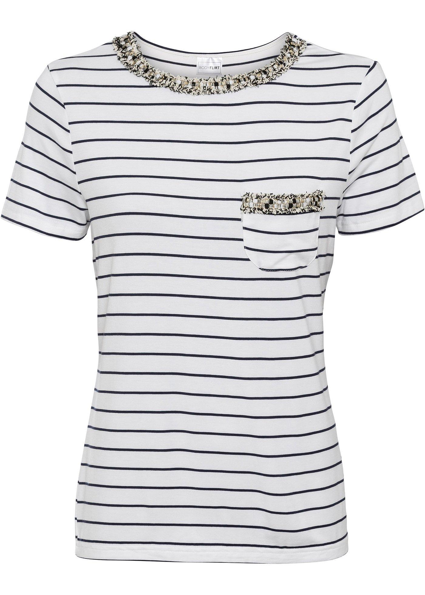 T-shirt rayé avec passepoil en tweed