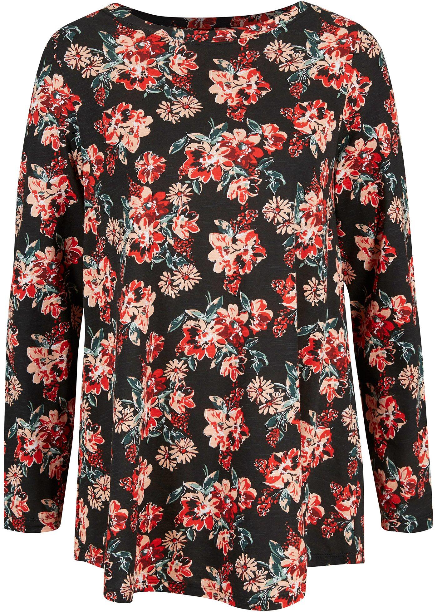 T-shirt manches longues coton imprimé, trapèze