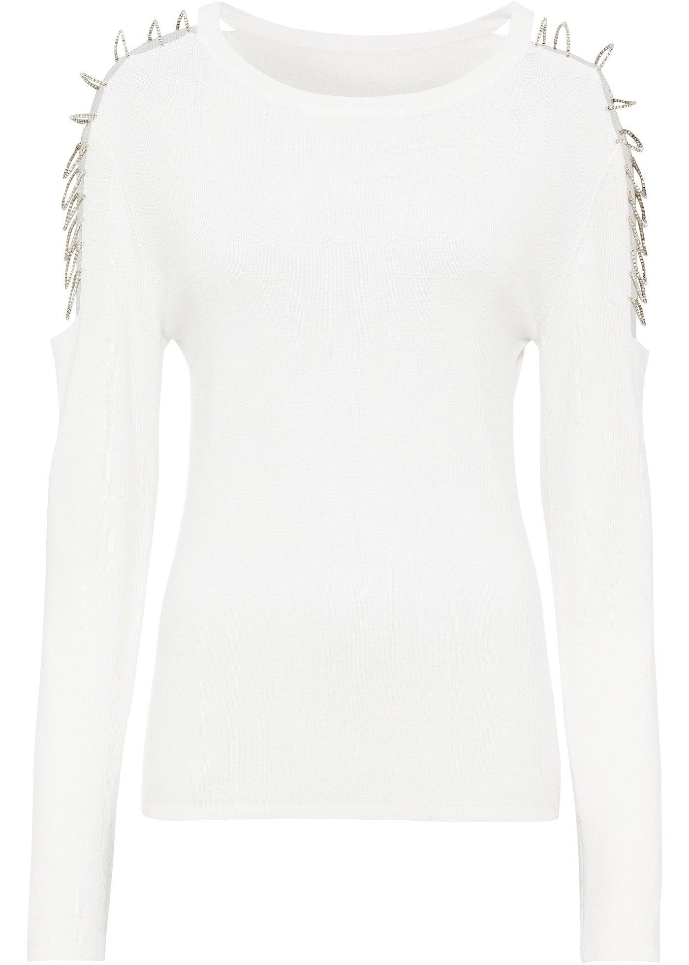 Pull finement côtelé avec chaînes strassées