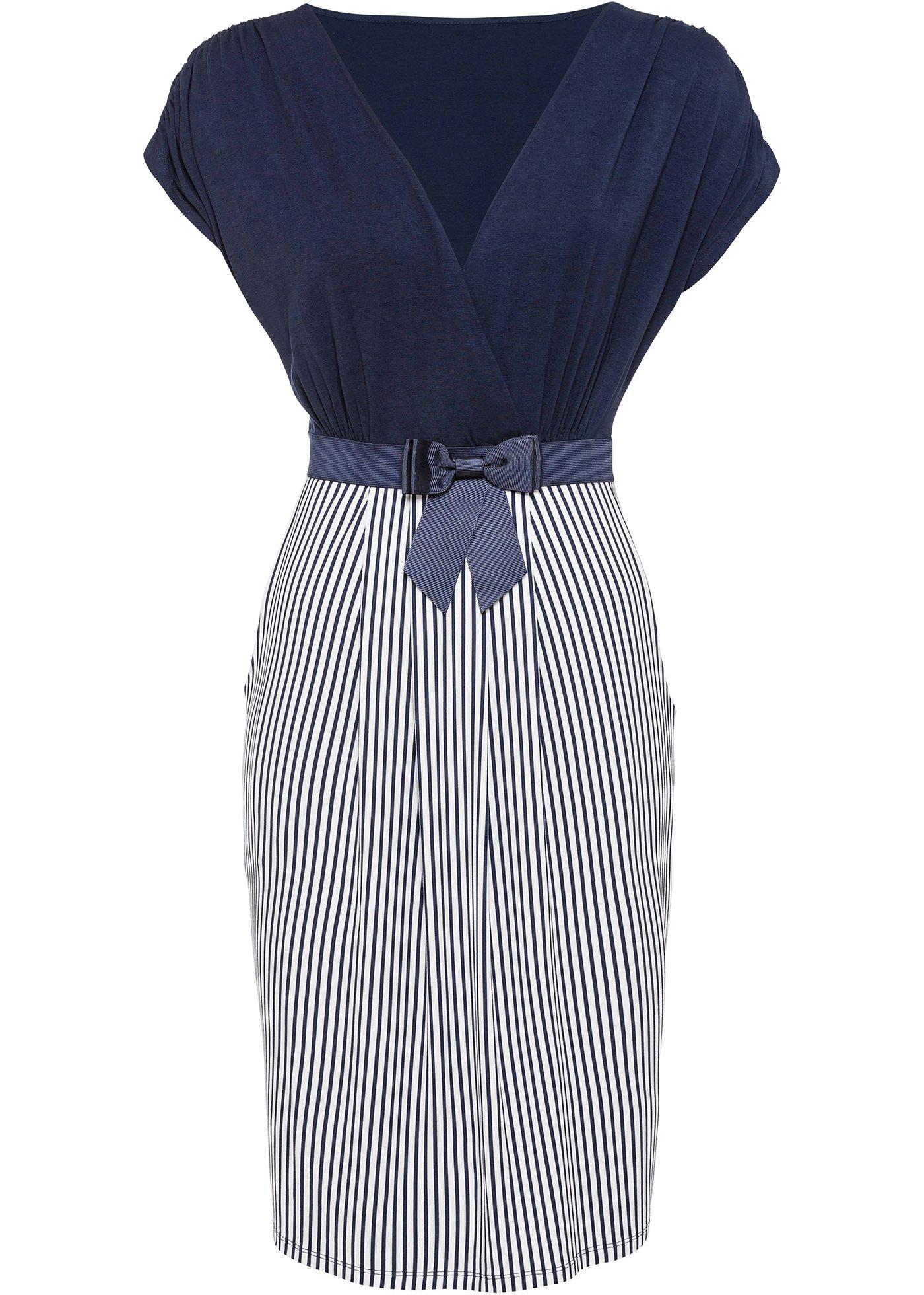 Robe À Rayures Nœud Col V
