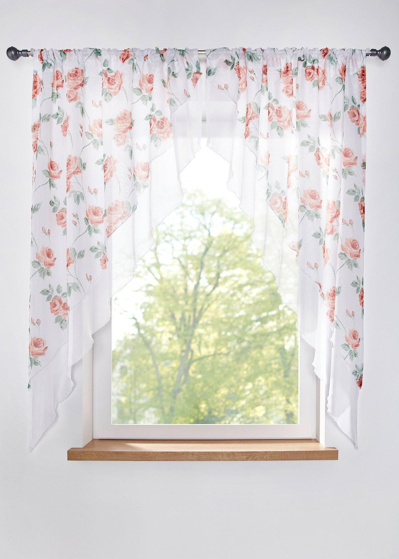 Vitrage à imprimé floral (Ens. 2 pces.)