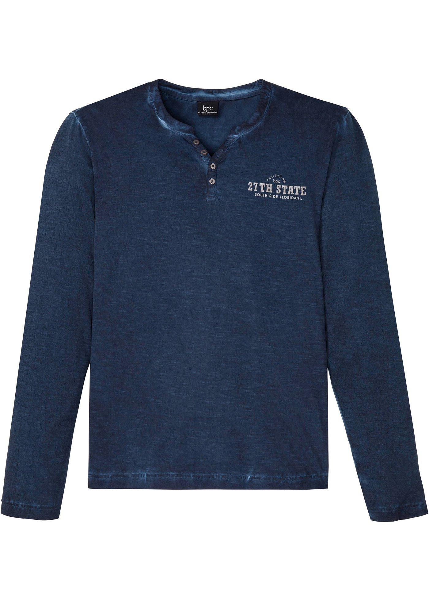 T-shirt col Henley, manches longues aspect délavé